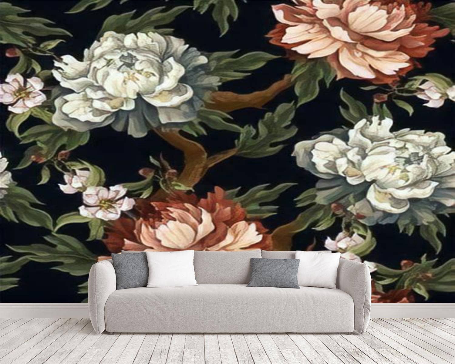 Peel and Stick Wallpaper - Vintage Floral Wall Mural with Peonies, Roses & Chrysanthemums | Self-Adhesive Contact Paper for Bedroom, Living Room & Nursery Decor | Easy to Apply & Remove | 105