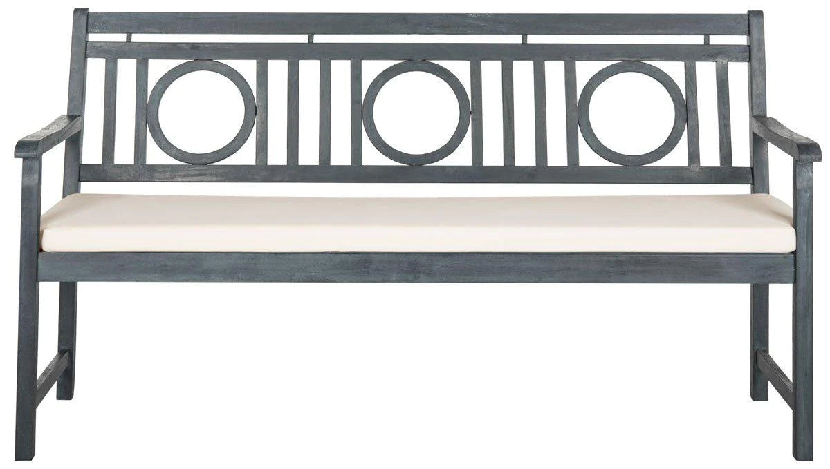 3-Seat Circle Motif Bench in Ash Grey Finish - Modern Round Wooden Sofa for Living Room, Bedroom, or Outdoor Patio Furniture