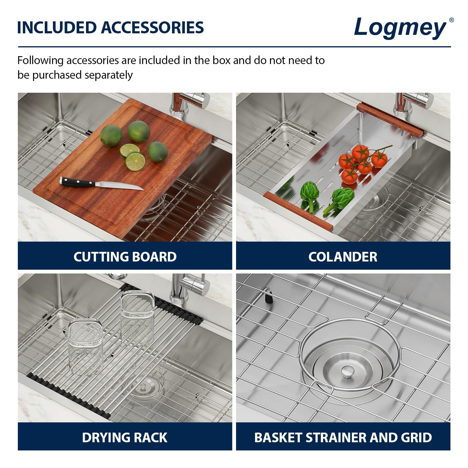 Logmey 28x22 Inch Stainless Steel Drop-In Kitchen Sink - 16 Gauge Single Bowl Topmount Sink with Ledge Workstation | Durable Overmount Sink for Food Prep, Dishwashing & Modern Kitchens (22x28x9 Inches)