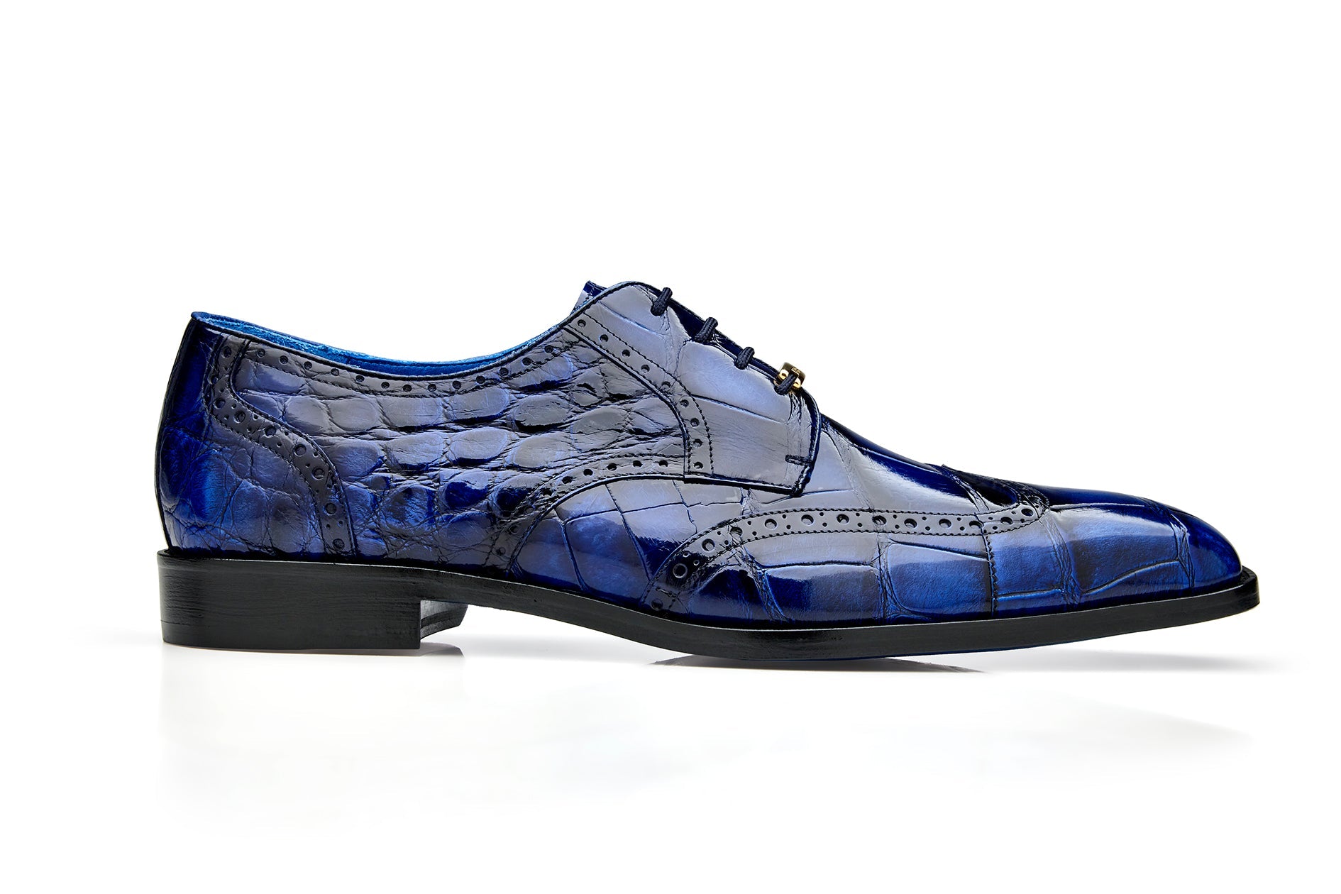 Belvedere Santo Genuine American Alligator Leather Dress Shoes for Men - Antique Blue - Size R70 - Premium Formal Business & Wedding Attire