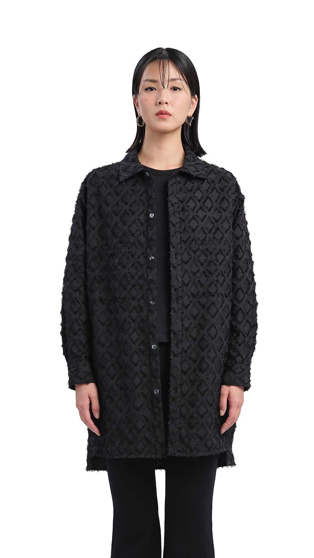 Argyle Jacquard Boyfriend Shirt for Women - Stylish Casual Button Down Top with Diamond Pattern - Perfect for Office, Date Night & Weekend Outings