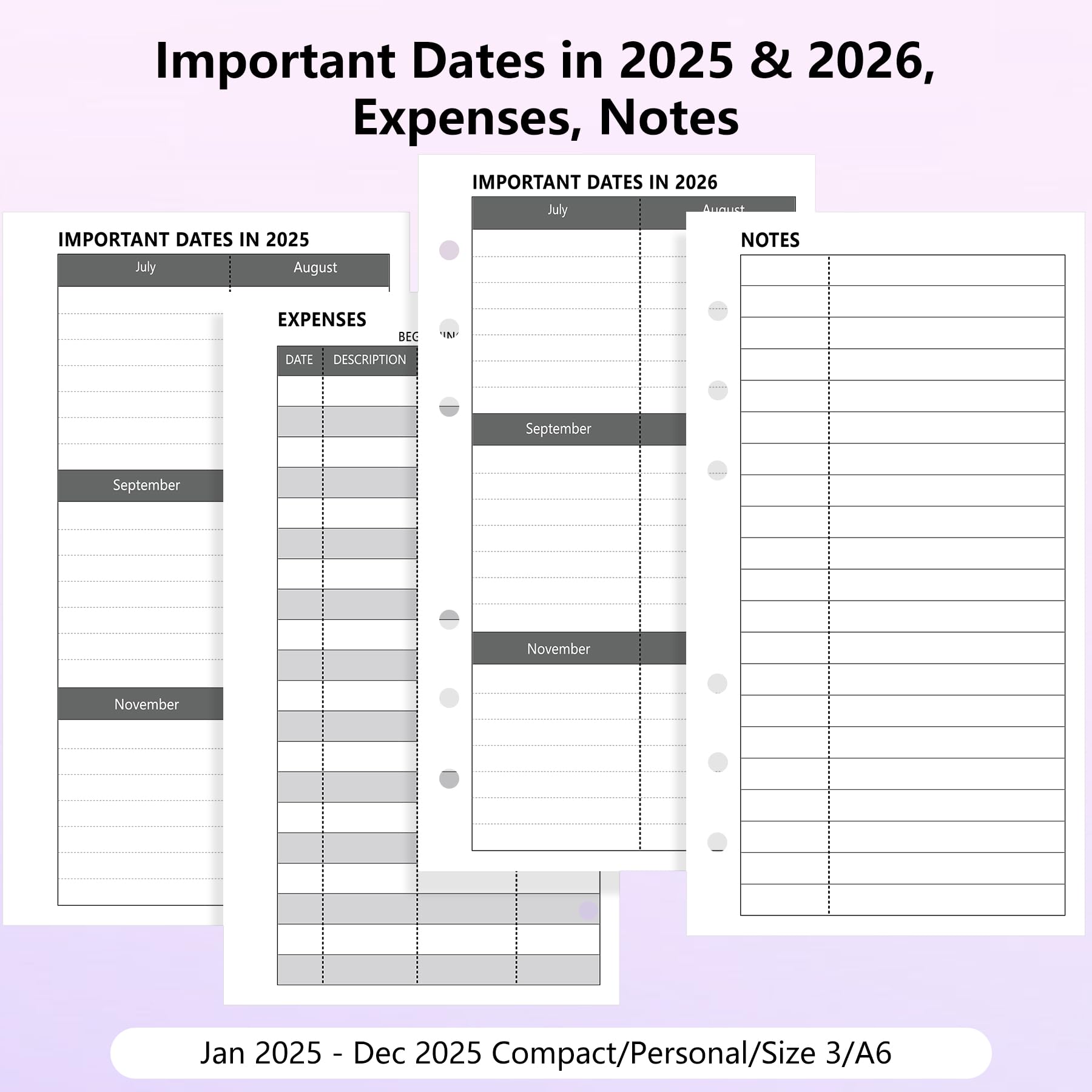Antner 2025 Weekly & Monthly Planner Refill - A6 Size (3.75