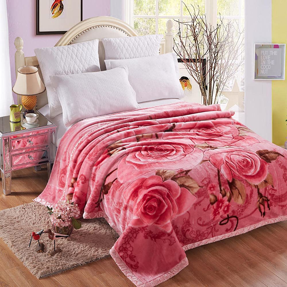 Premium Korean Mink Fleece Blanket - 2 Ply Reversible Rose Floral Design | Ultra Soft & Warm Plush Blanket for Queen Size Bed | Perfect for Winter Nights, Cozy Home Decor & Gift Giving