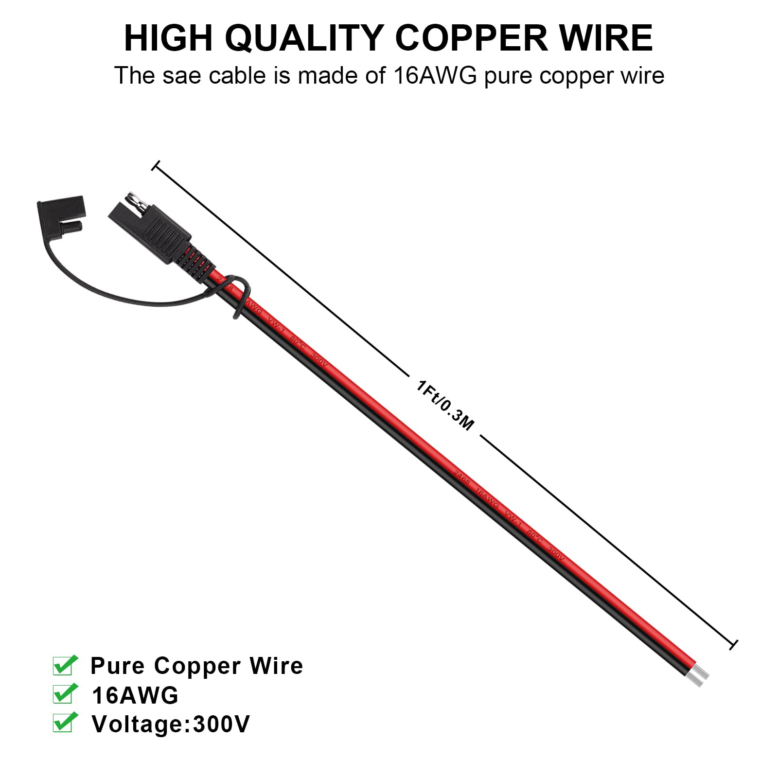 iGreely 2-Pack SAE Extension Cable with Quick Connector Disconnect Plug - 16AWG Heavy Duty for RV, Trolling Motor, Solar Panel, Battery Charger - Perfect for Marine, Off-Grid Power & Outdoor Electrical Connections