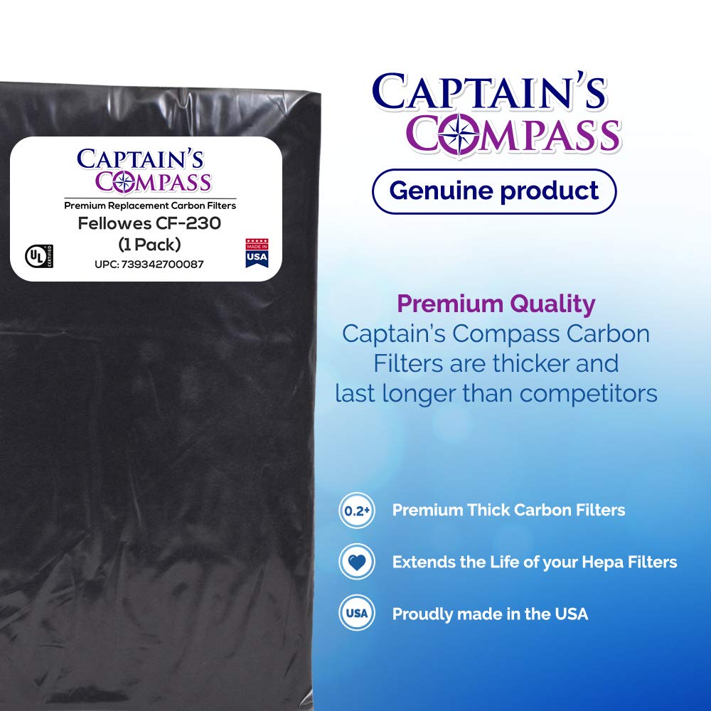 CAPTAIN'S COMPASS Carbon Activated Pre-Filter (1 Pack) for Fellowes CF-230 & AP-230PH Air Purifiers - Improves Air Quality in Home, Office & Bedroom (Model 9372001)