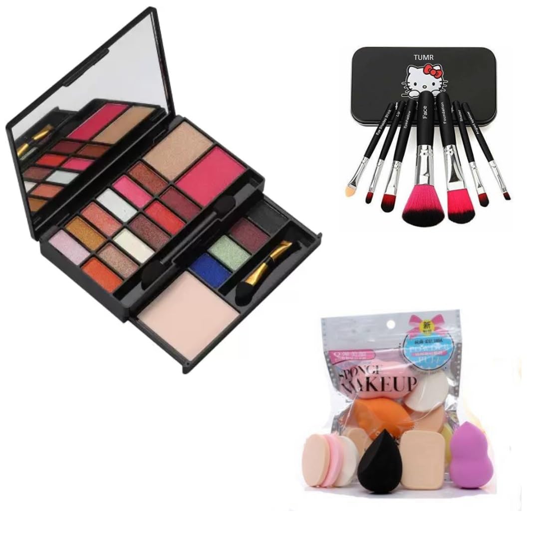 Professional Multicolor Eye Makeup Kit with Brush Set & 6-in-1 Puff Sponge - Perfect for Daily Makeup, Cosplay, and Professional Makeup Artists
