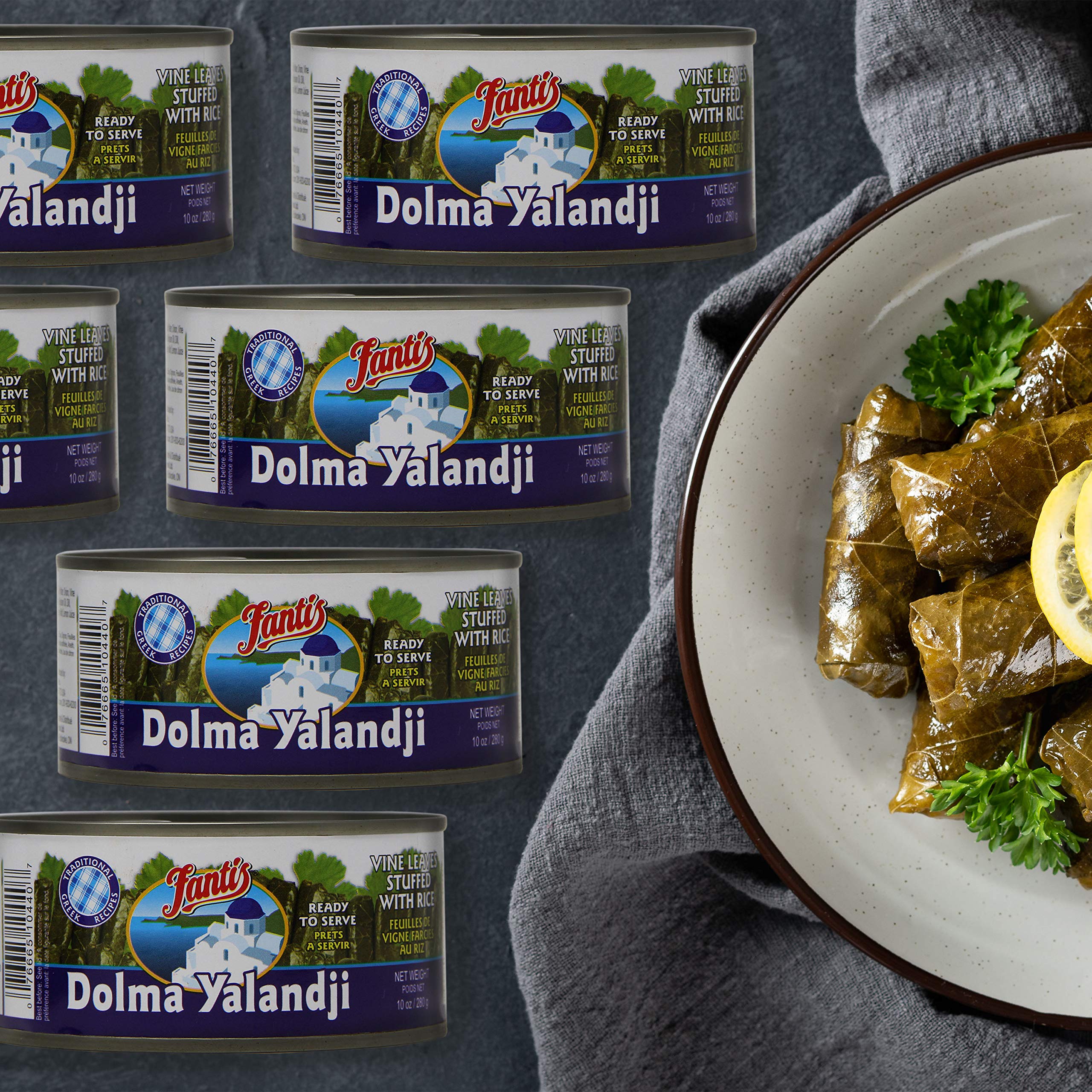 Fantis Dolmas Stuffed Grape Leaves with Rice - Ready to Eat Mediterranean Canned Meals, Vegan & Gluten-Free Snack (10oz, Pack of 6) - Perfect for Picnics, Lunch Boxes & Quick Healthy Meals