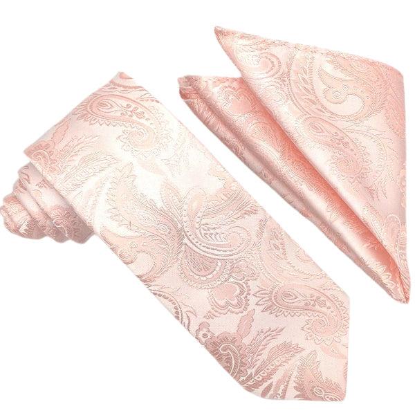 Elegant Blush Paisley Tie and Pocket Square Set for Weddings, Prom & Formal Events | Premium Silk Accessories for Men