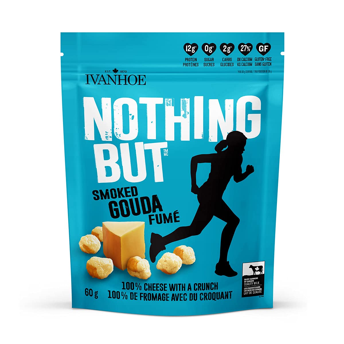 Ivanhoe Nothing But Cheese 100% Canadian Puffed High Protein Cheese Snacks - Smoked Gouda Flavor, 60g | Keto-Friendly, Low Carb Snack for Office, Gym & Road Trips