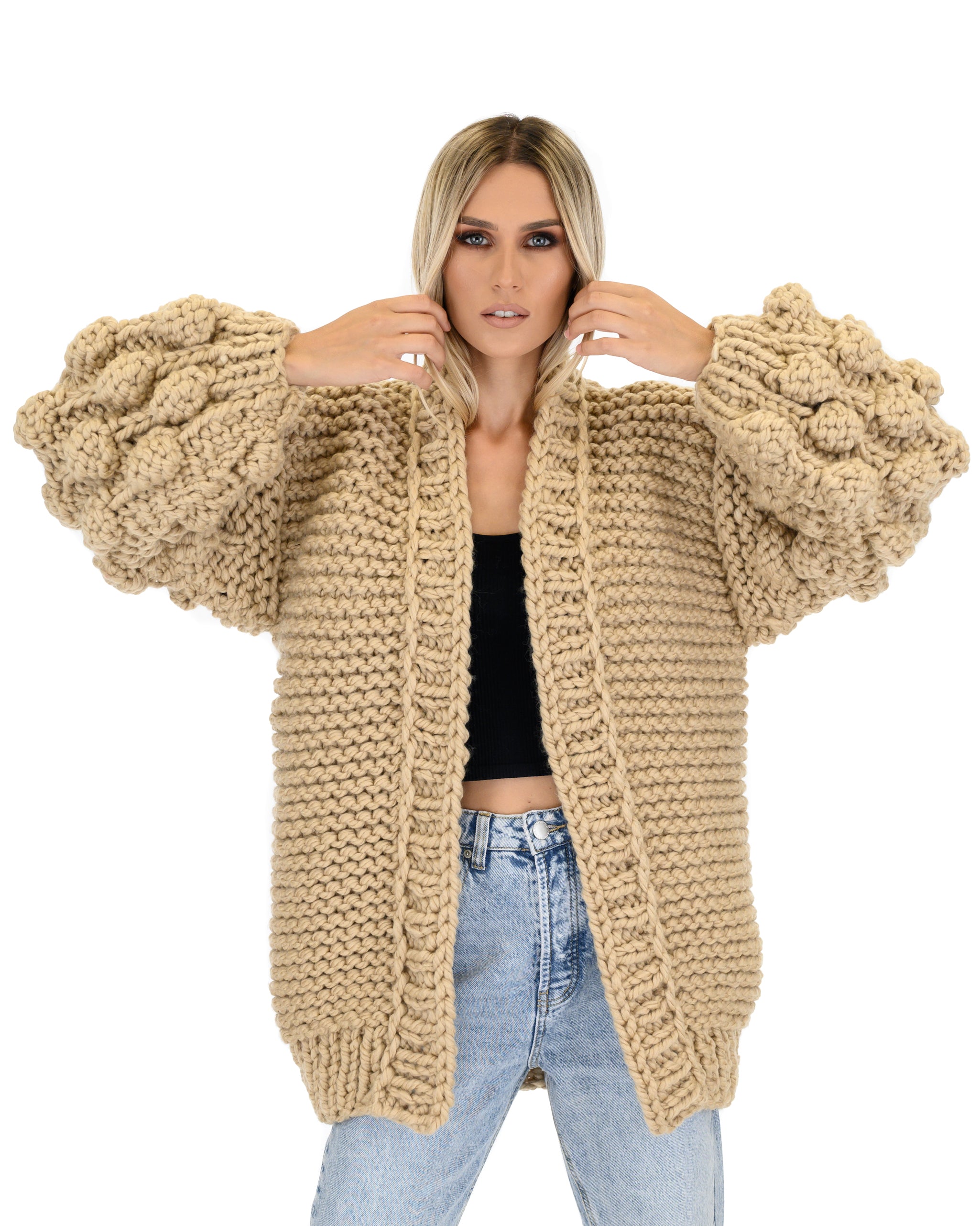 Stylish Bubble Sleeve Cardigan for Women - Soft Knit Open Front Sweater | Perfect for Office, Date Night & Casual Outfits