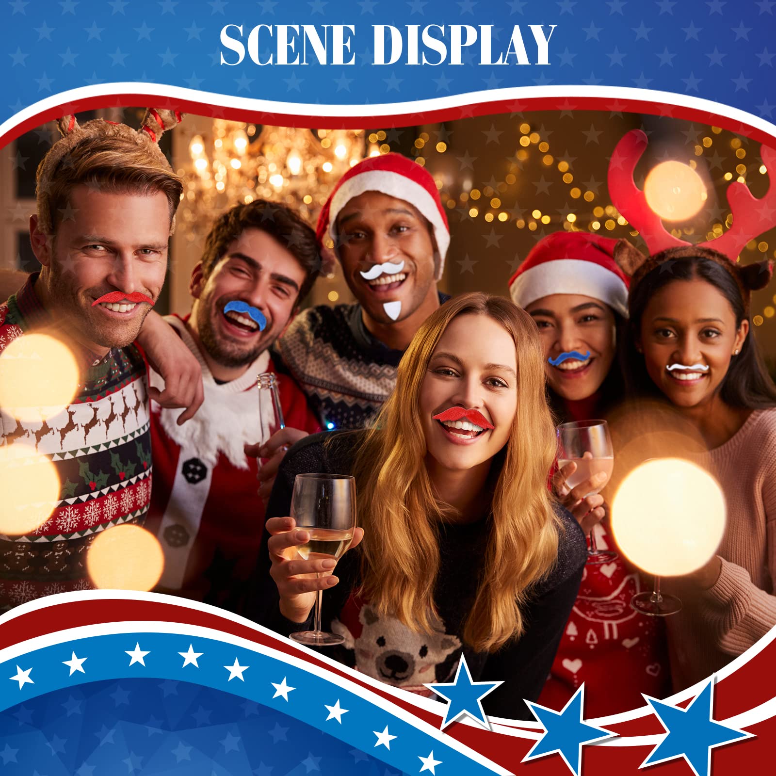 48 Pieces Self-Adhesive Fake Mustaches - Novelty Costume Mustaches for Halloween, Masquerade Parties & Fiesta Events - Perfect for Cosplay, Dress-Up & Themed Celebrations
