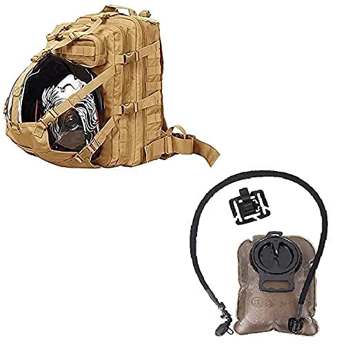 Seibertron Tactical Helmet Backpack with 2L Hydration Bladder - Khaki Military Rucksack for Hiking, Camping & Outdoor Adventures