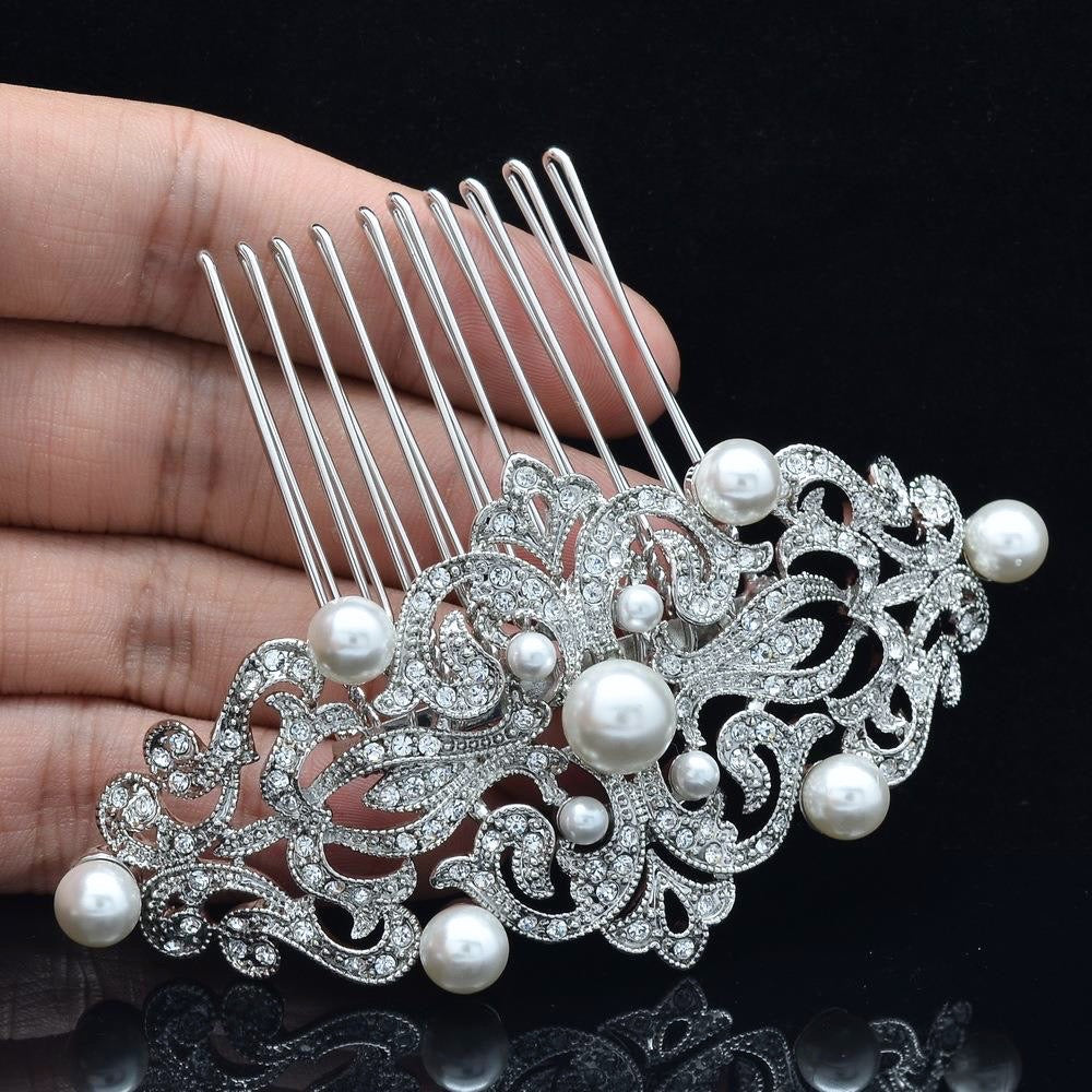 Vintage Pearl and Crystal Bridal Hair Comb - Handmade Jade Wedding Hair Accessory for Brides, Bridesmaids, and Special Occasions