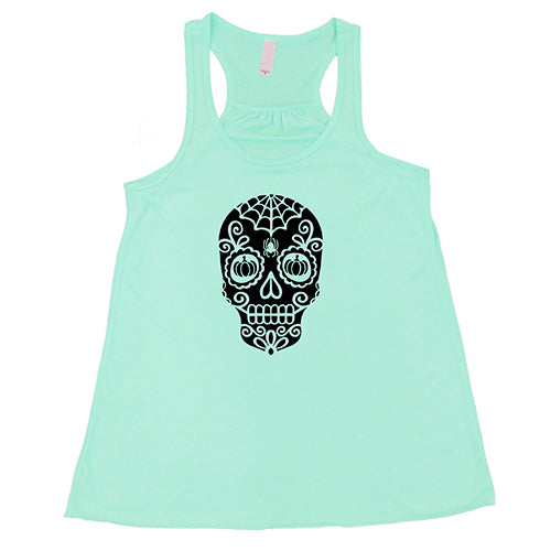 Skull With Pumpkin Eyes T-Shirt - Halloween Graphic Tee for Men & Women - Spooky Casual Wear for Parties & Costumes