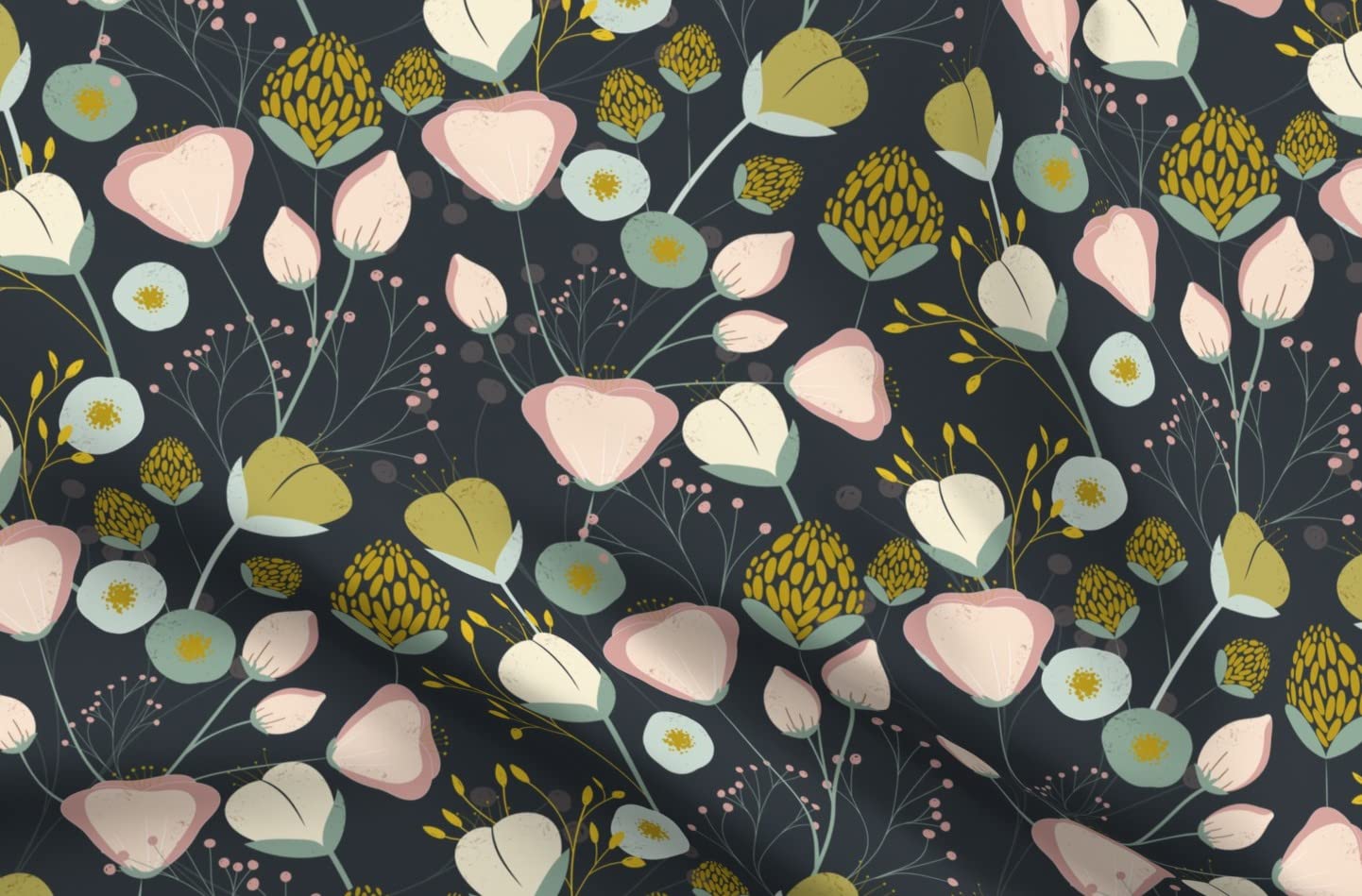 Whimsical Small Floral Abstract Forest Print Minky Fabric by The Yard - Pink Navy Mustard Pattern for Sewing Baby Blankets, Quilt Backing & Plush Toys | Soft Cuddle Fabric for Nursery Decor & DIY Crafts