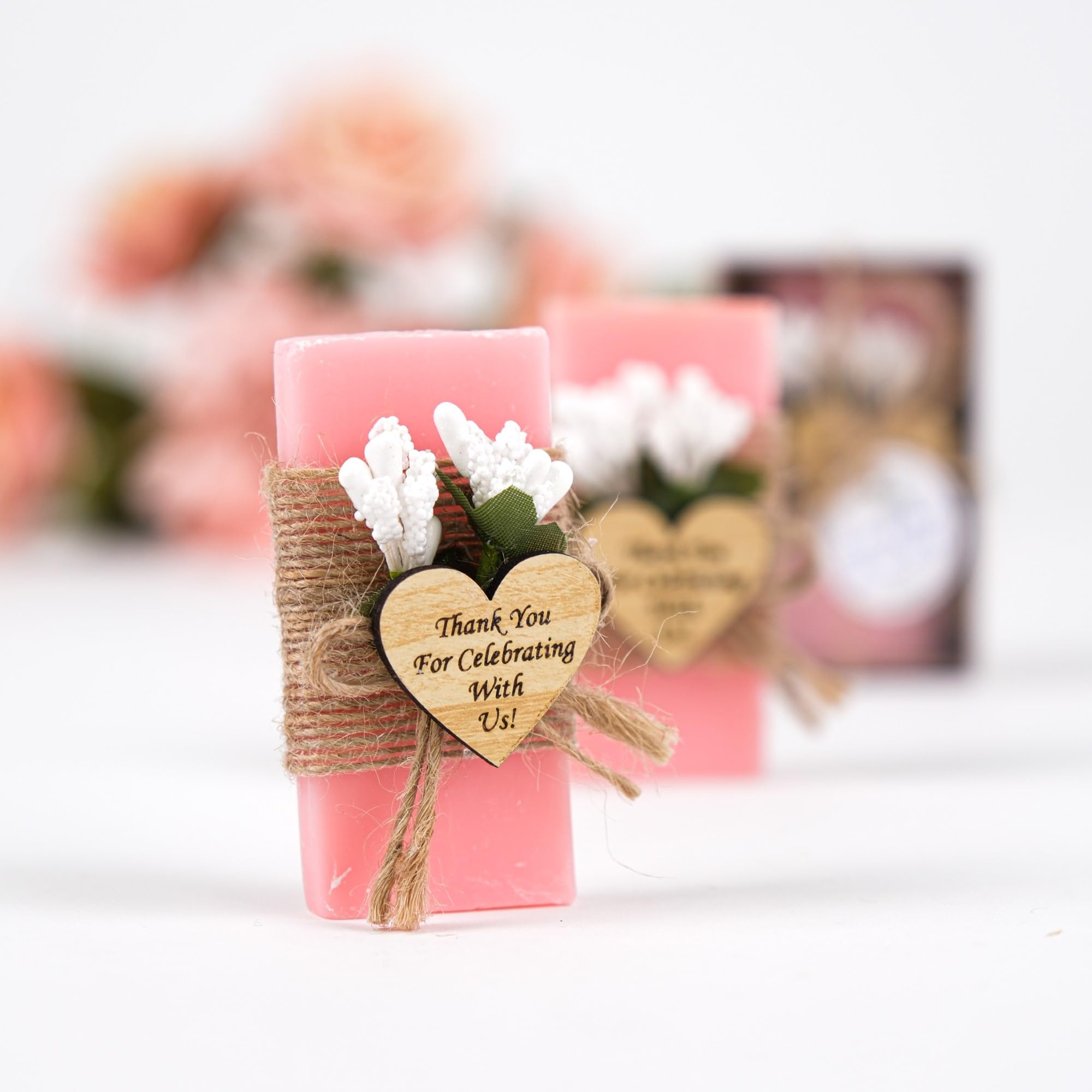 HTF Pack of 10 Handmade Rose Scented Mini Soap Wedding Gifts - Bridesmaid Gifts, Bridal Shower Favors, Engagement Party Favors, Wedding Decorations - Perfect for Guest Favors, Wedding Party Gifts & Romantic Home Decor (Pink)