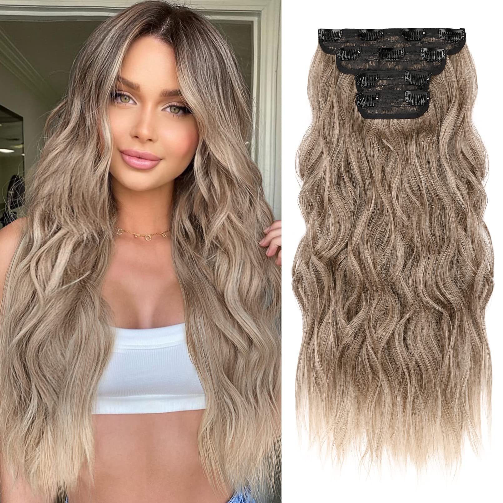 4PCS Clip-in Synthetic Hair Extensions - Long & Thick Hair Extensions for Women - Perfect for Parties, Weddings & Everyday Styling
