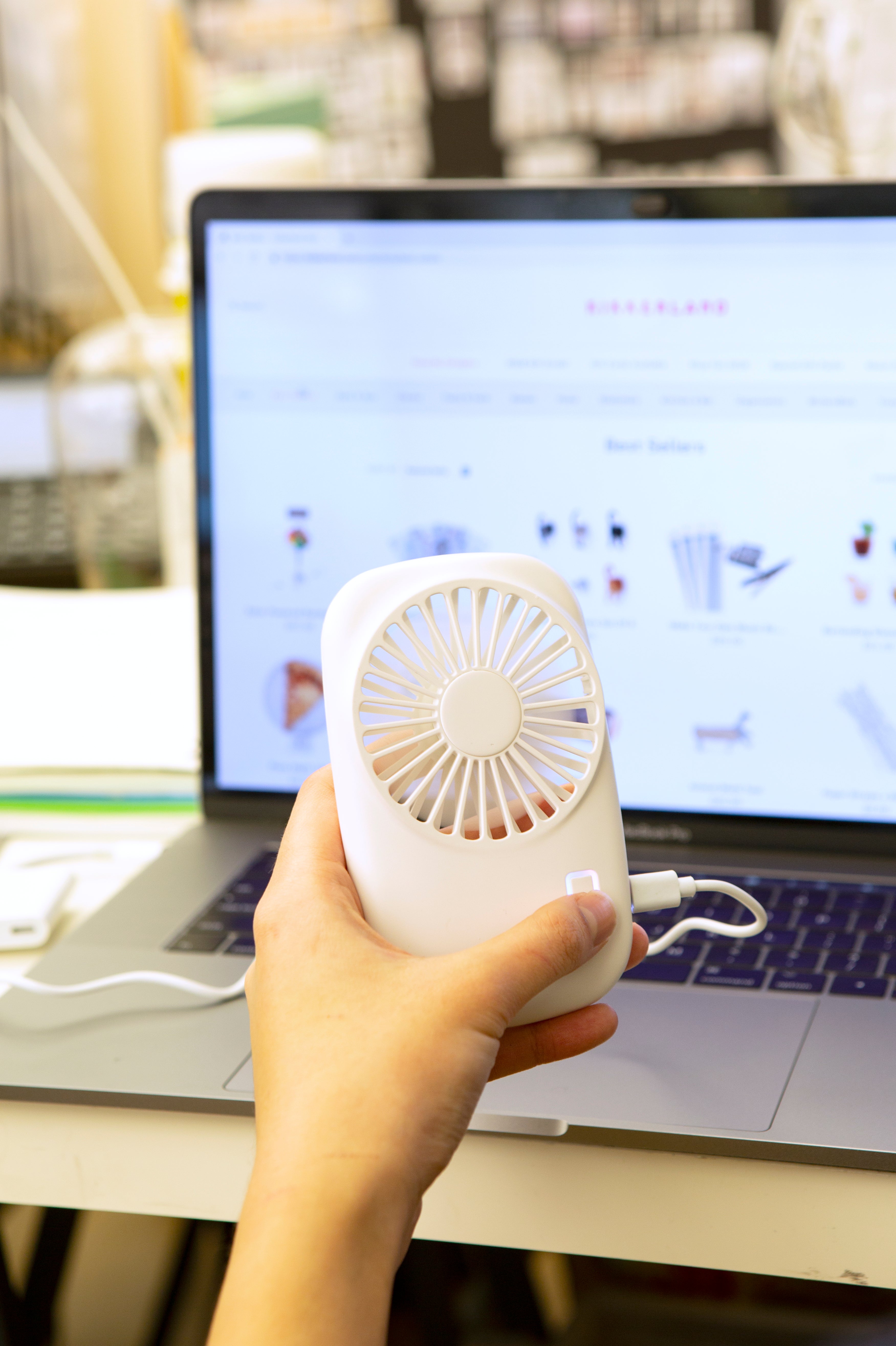 White Pocket Tornado - Portable Mini Fan for Travel, Office & Home Use - USB Rechargeable Personal Cooling Fan - Compact & Lightweight for On-the-Go Comfort
