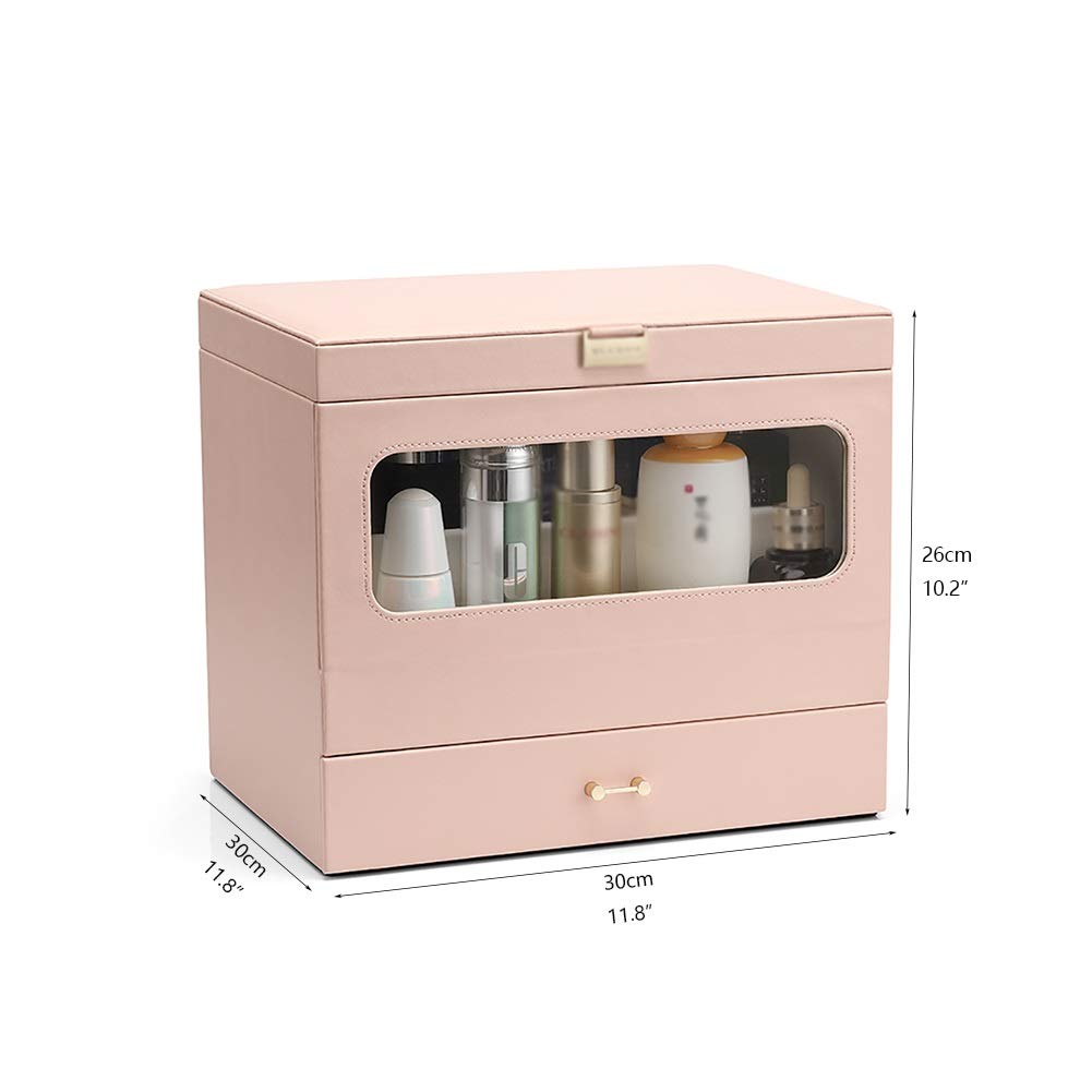 ASFD Makeup Organizer with Mirror - Grey Cosmetic Storage Case, Vanity Drawer Organizer for Makeup Brushes & Beauty Products | Perfect for Bedroom Vanity, Bathroom Countertop & Travel Makeup Storage
