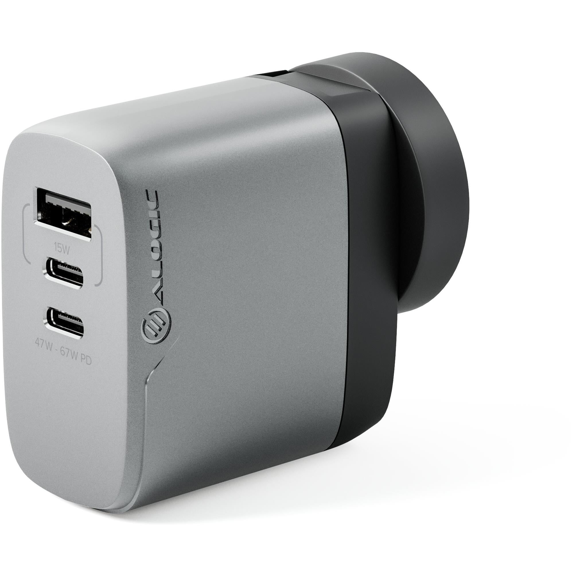 ALOGIC 3X67 67W Fast GaN Charger with Multi-Country Adapter - Compact Travel Charger for Laptop, Phone & Tablet - Perfect for Business Trips & International Travel (Space Grey)