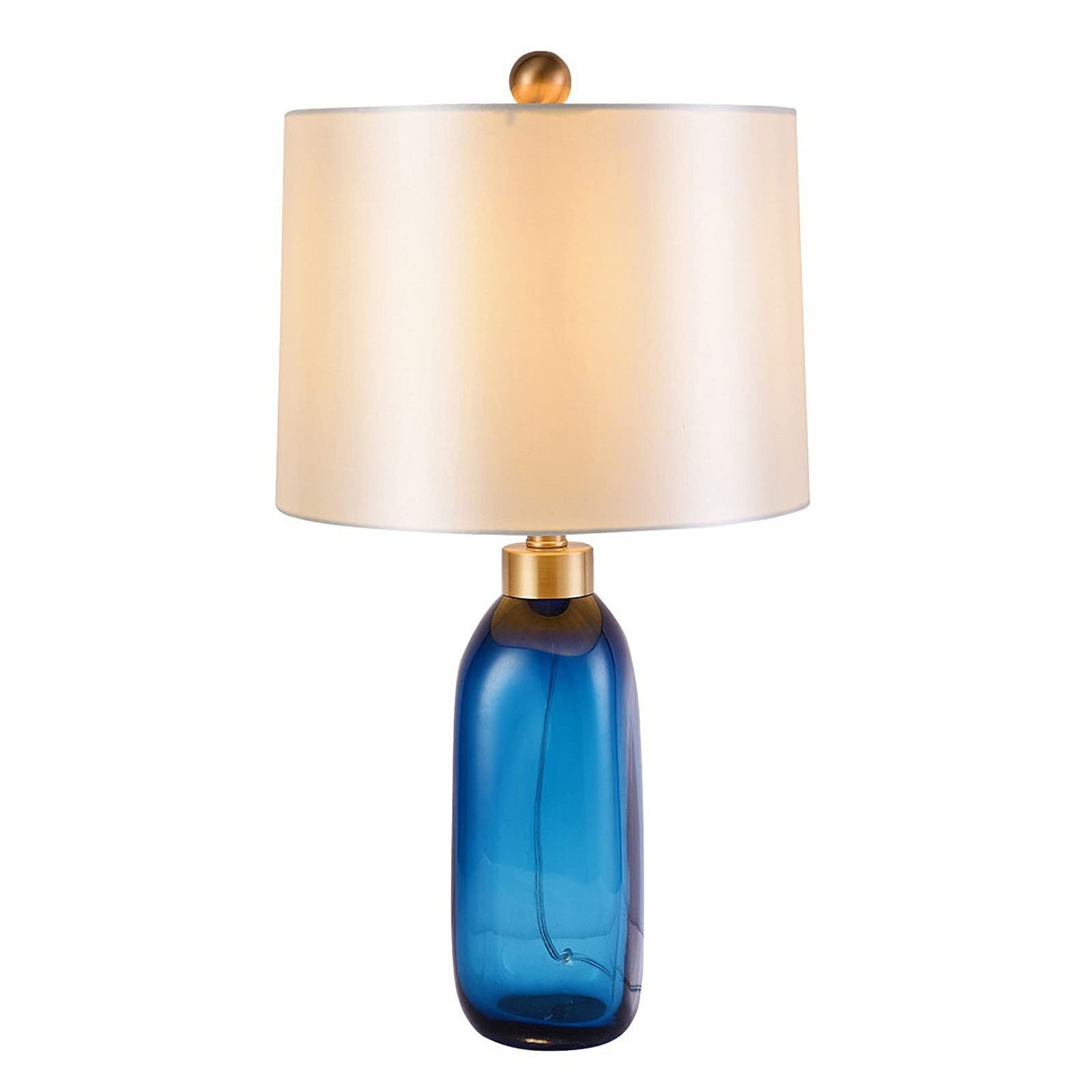 Nordic Blue Glass Desk Lamp - Modern Oval Deskside Lamp with White Fabric Shade, Nightstand Lighting for Living Room, Bedroom, Home Office & Entryway | Perfect for Reading, Working & Ambient Lighting