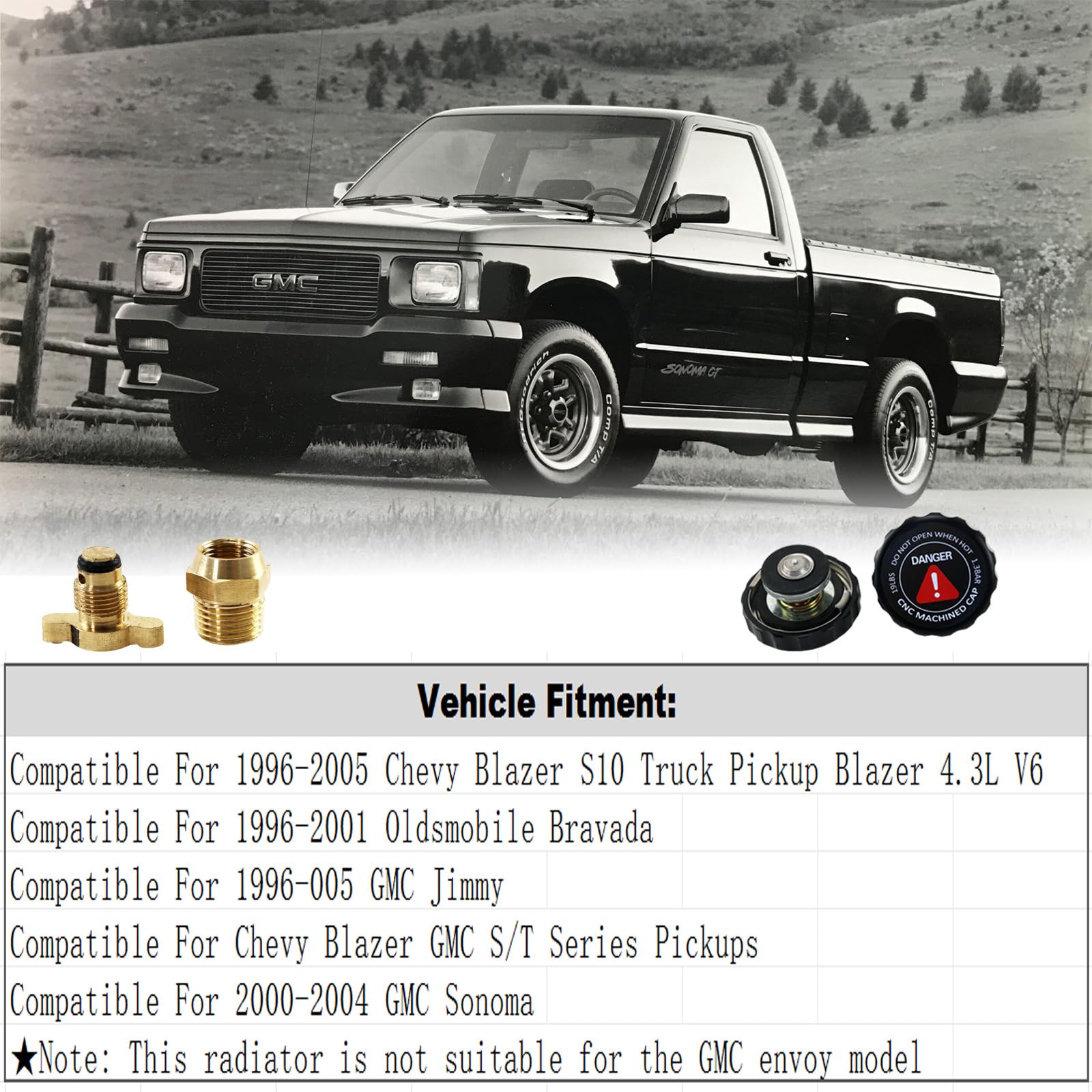 1994-2005 Chevy Blazer S10 GMC Sonoma Jimmy Isuzu Hombre 4.3L V6 Aluminum CU1826 Radiator - 3 Row Core with Shroud Fan Relay Kits - Perfect for Engine Cooling & Off-Road Adventures