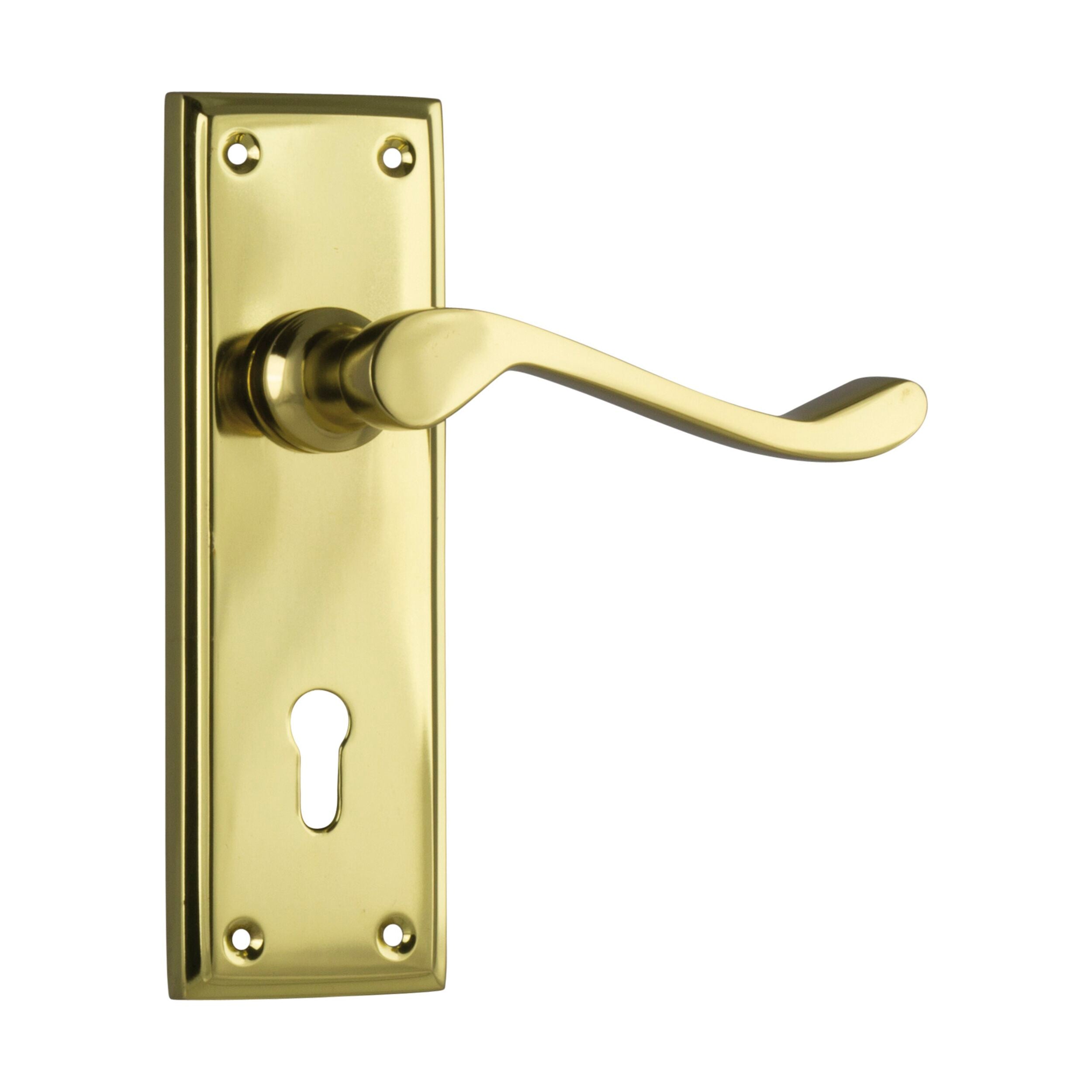 1077 Camden Door Lever Lock Pair in Polished Brass - H152xW50xP60mm - Vintage Style Interior Door Hardware for Bedroom, Bathroom & Closet