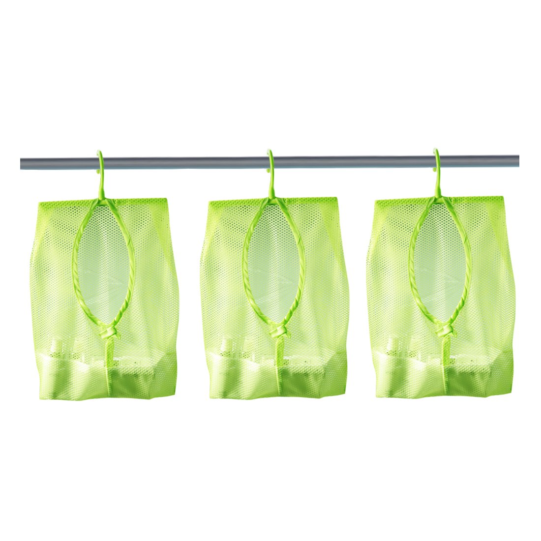 Andux 3-Pack Colorful Mesh Hanging Storage Bags - Shower Organizer, Closet Hamper, Clothes Collection with Clips (Green, SNWD-01) - Perfect for Bathroom, Laundry Room & Dorm Organization