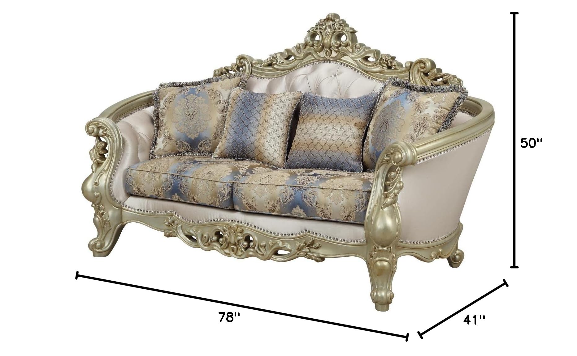 Acme Loveseat with Pillows - Cream Fabric & Golden Ivory for Cozy Living Room