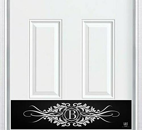 Engraved Satin Black Door Kick Plate - Acanthus Monogram - Personalized for Home Decor
