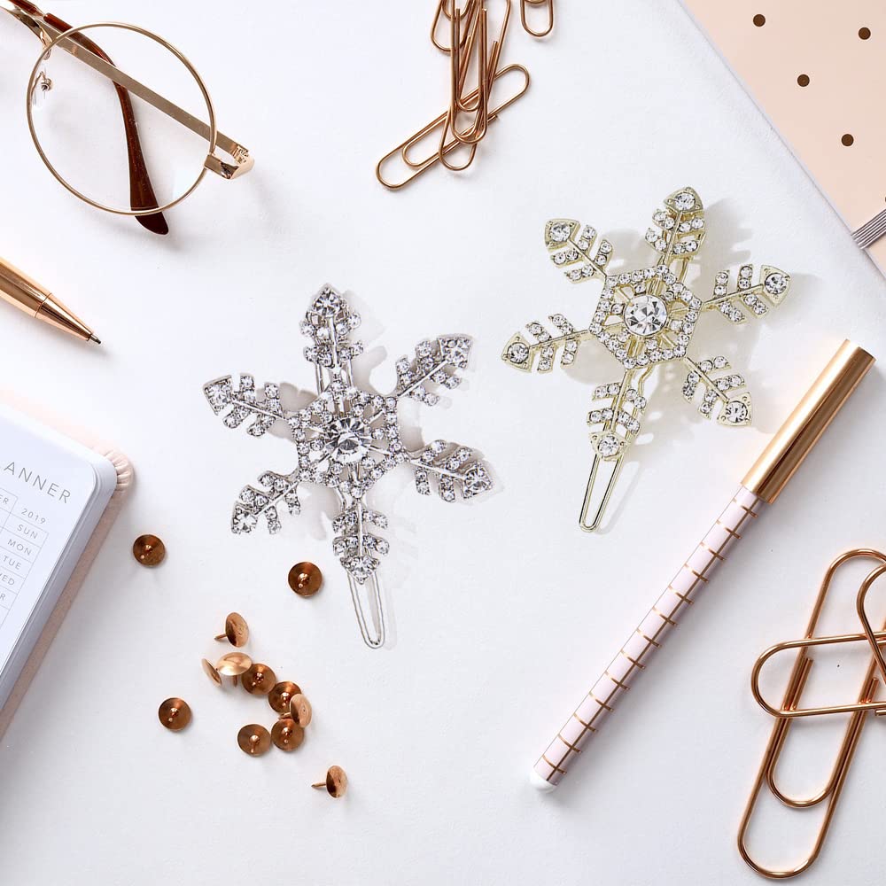 4 Pcs Silver Crystal Hair Clips - Snowflake Hair Barrettes for Women & Girls | Elegant Hair Accessories for Parties, Weddings & Daily Wear