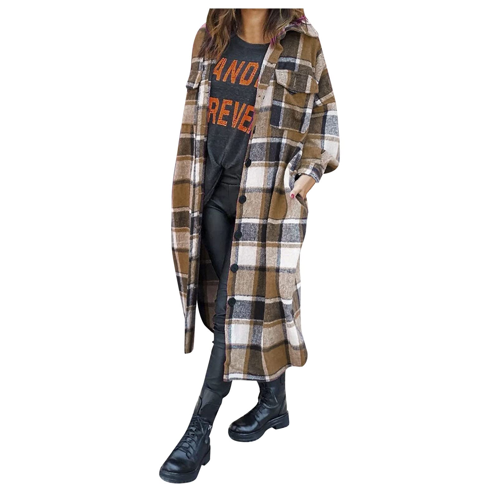 Women's Casual Plaid Button-Down Shirt Jacket - Long Sleeve Lapel Shacket Coat for Fall & Winter | Perfect for Office, Outdoor Activities & Layered Outfits