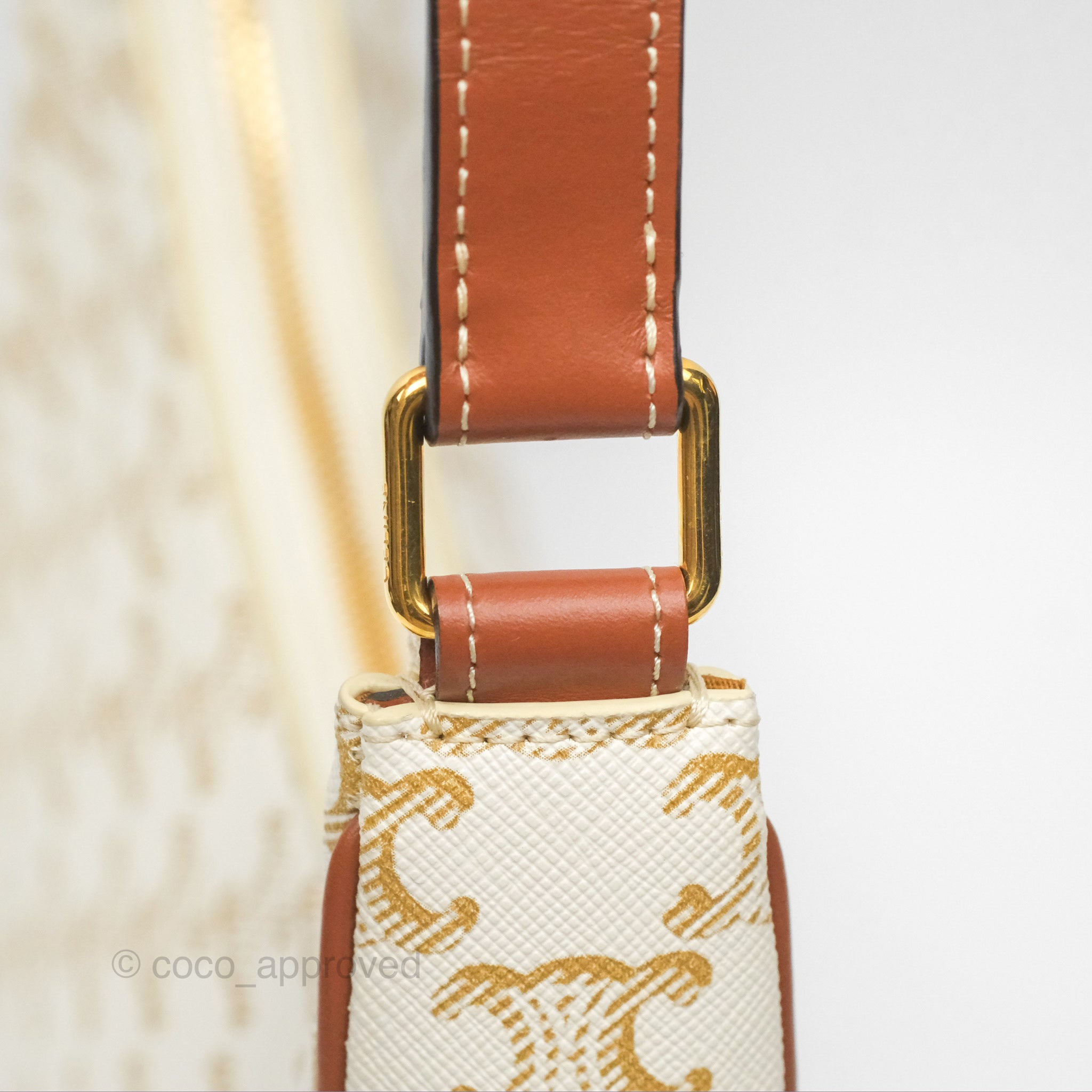 Celine Ava Bag in Triomphe Canvas & Calfskin Leather - White Luxury Handbag for Women | Perfect for Work, Travel & Everyday Use