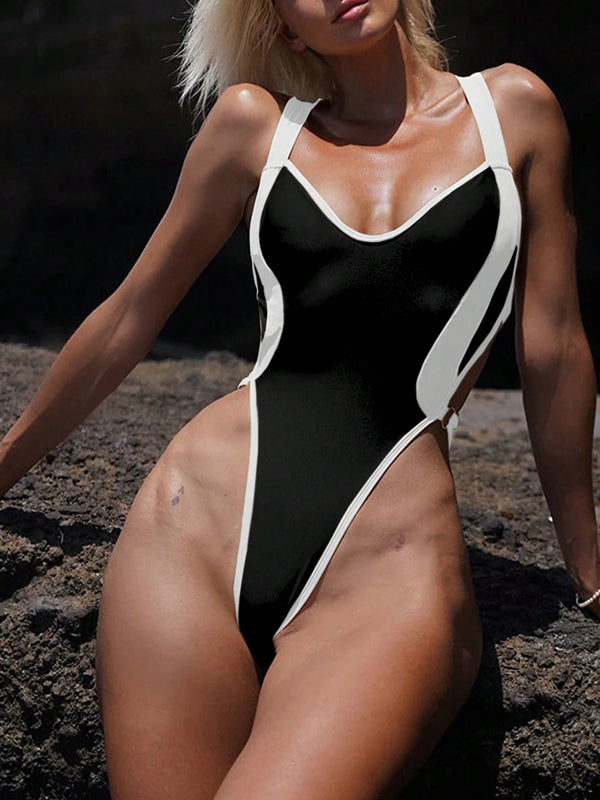 ZASUWA Women's Contrast Color Cross Back One Piece Swimsuit - Sexy Bathing Suit for Beach, Pool & Summer Vacations