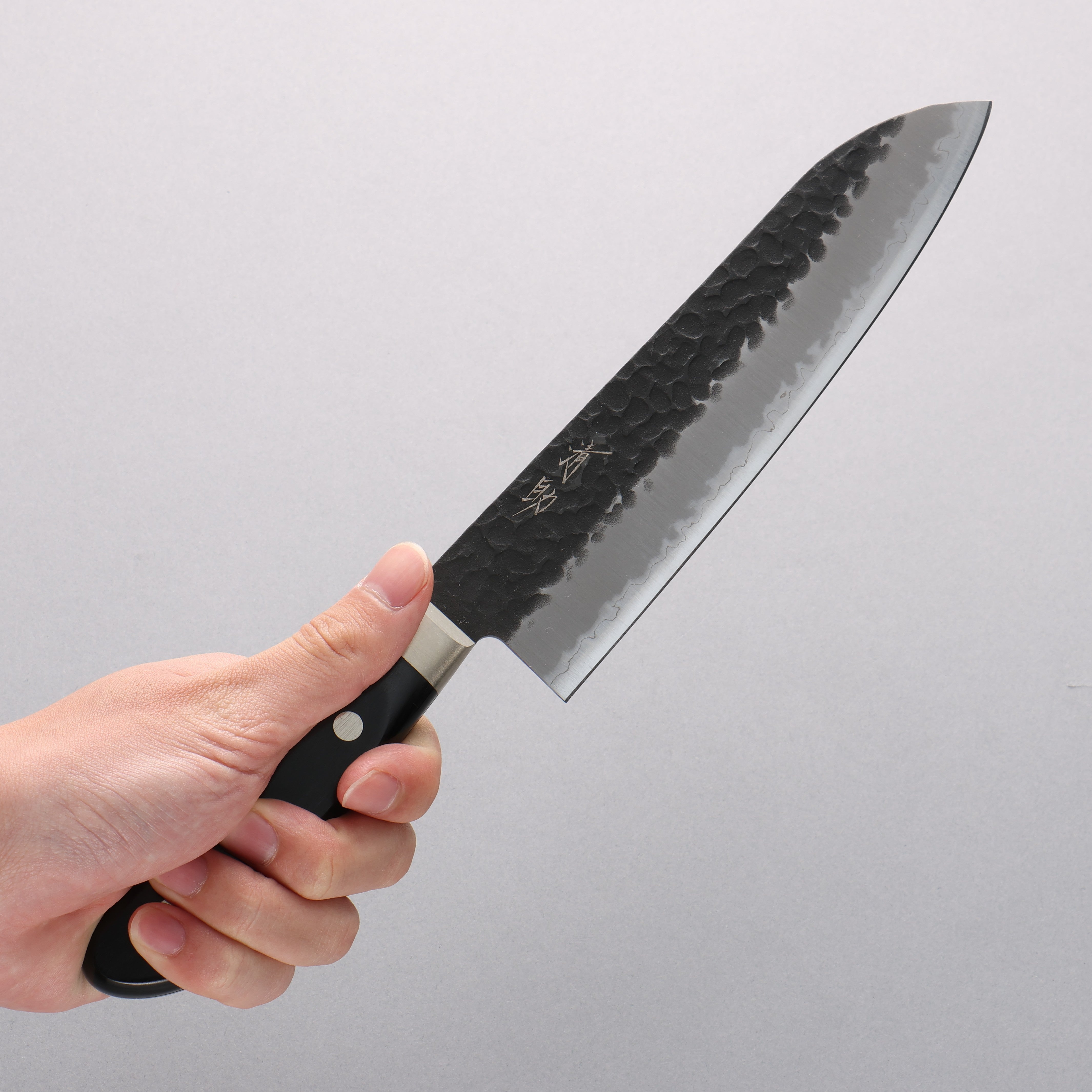 Premium Seisuke Blue Super Hammered Santoku Knife 180mm - Black Pakkawood Handle - Japanese Chef Knife for Slicing, Dicing, and Mincing - Perfect for Home Cooks and Professional Kitchens