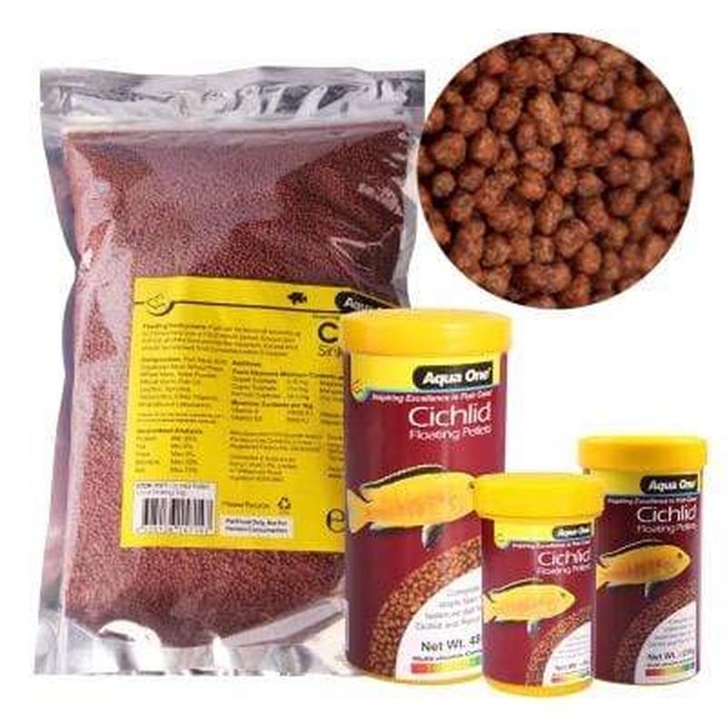 Aqua One Premium Floating Cichlid Pellets 2-4mm - High Protein Fish Food for African & South American Cichlids - Ideal for Aquarium & Pond Fish Feeding