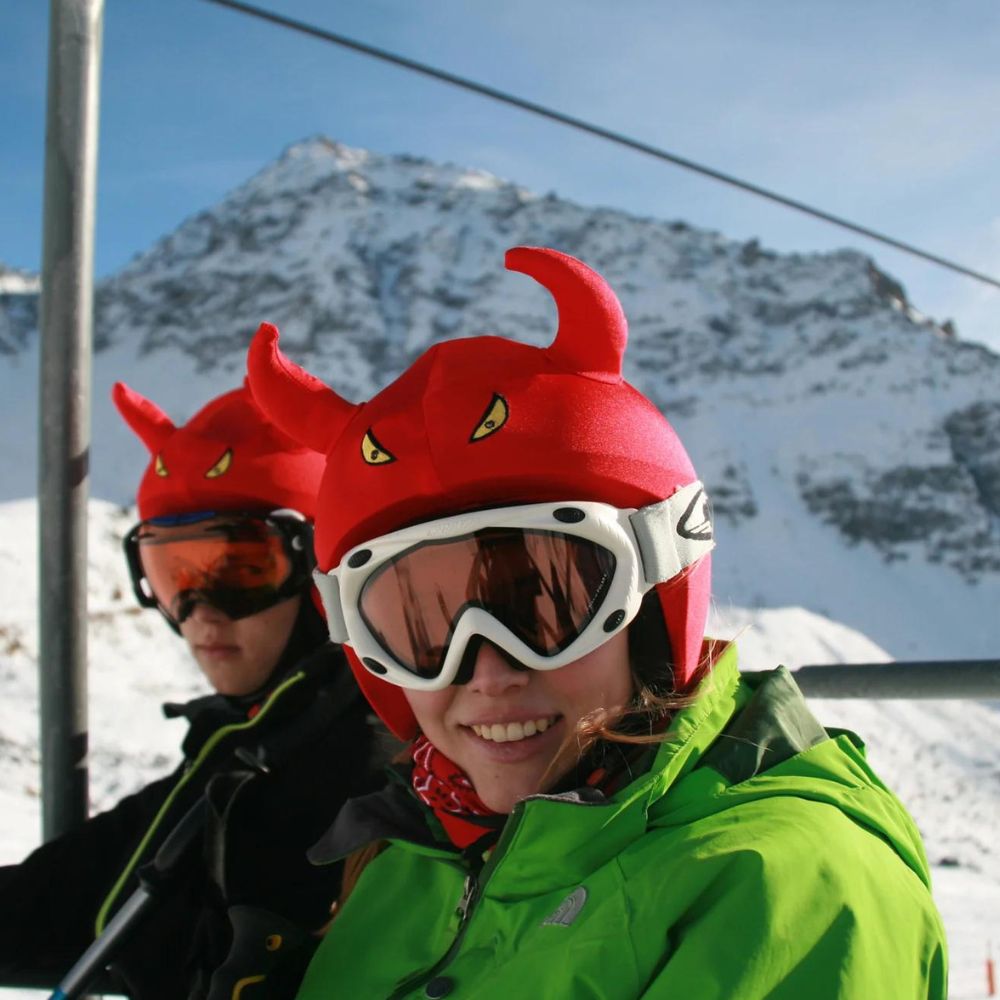 CoolCasc Devil Ski Helmet Cover with LED Lights - Waterproof & Lightweight Snowboarding Accessory for Night Skiing & Winter Sports Safety