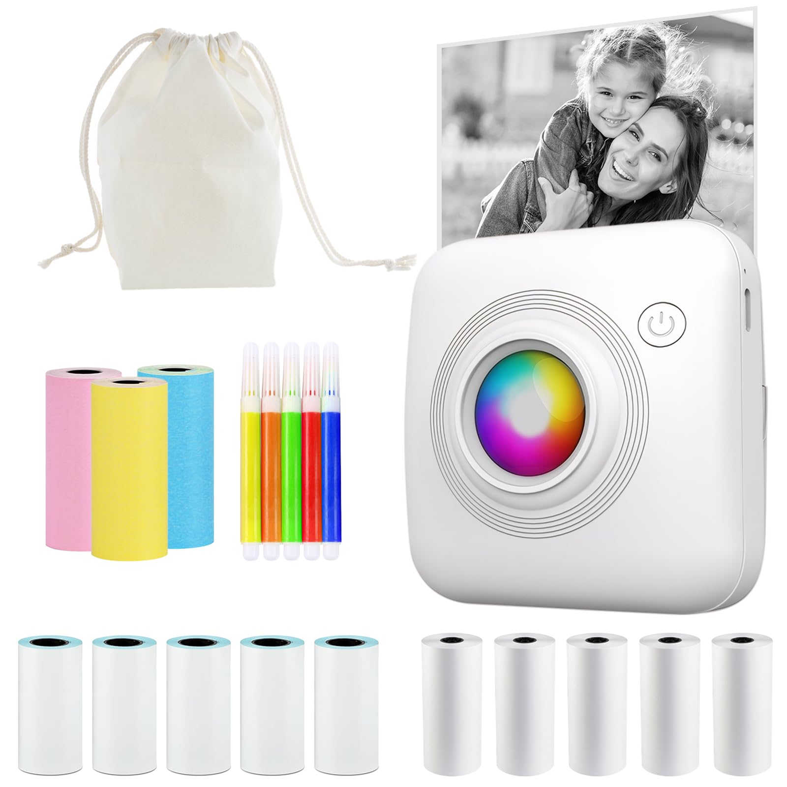 LVCDODVD Mini Thermal Printer - Portable Bluetooth Photo Printer for Stickers, Notes & DIY Painting | Wireless Compatible with iOS & Android | Includes 13 Colorful Ink Rolls | Perfect for Home, School & Office Use
