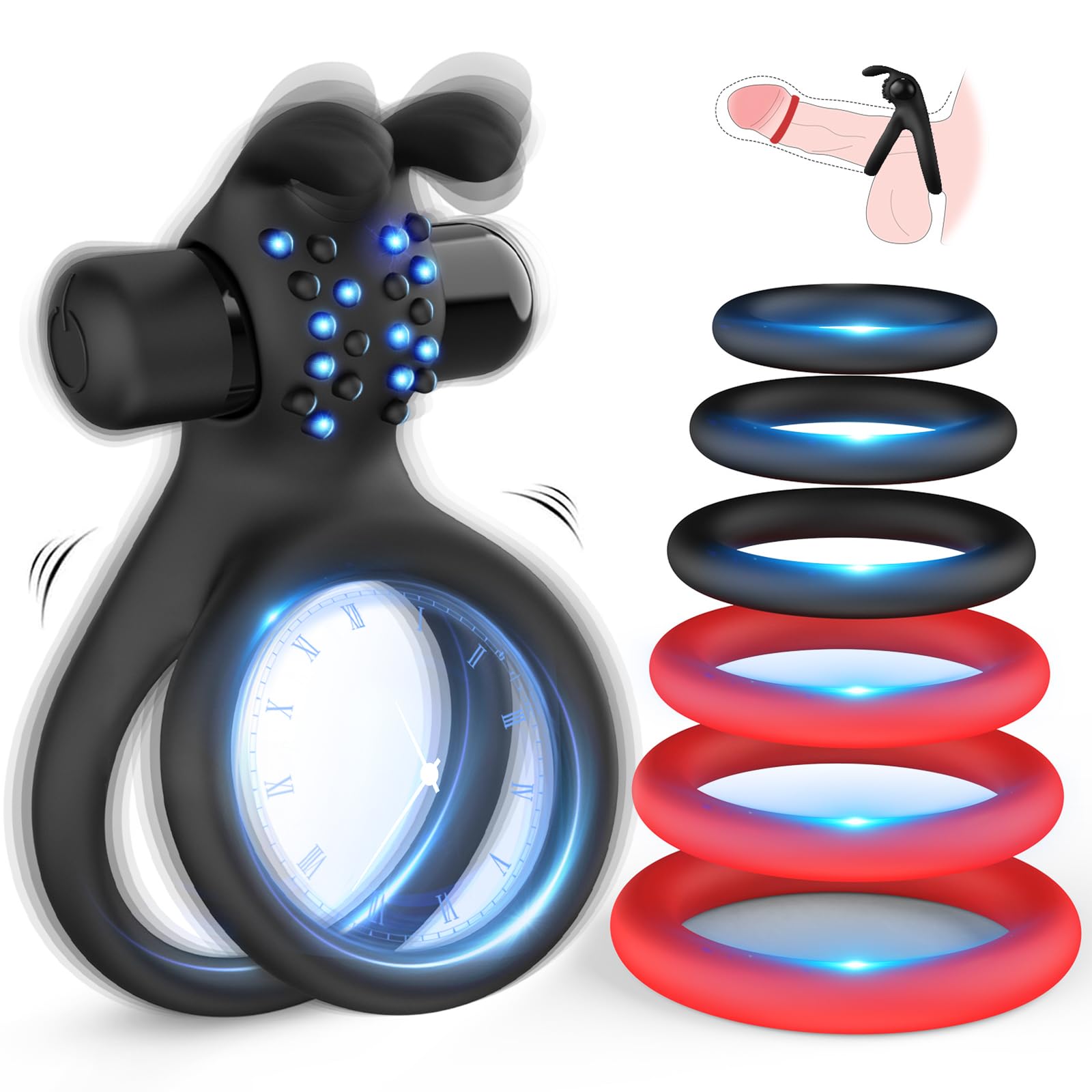 Kismloit Dual Vibrating Cock Ring - 7 Sizes Silicone Penis Ring & Bullet Vibrator for Men - Enhances Erection Strength & Duration - Couples Sex Toy for Men & Women - Perfect for Spicing Up Intimate Moments & Bedroom Play