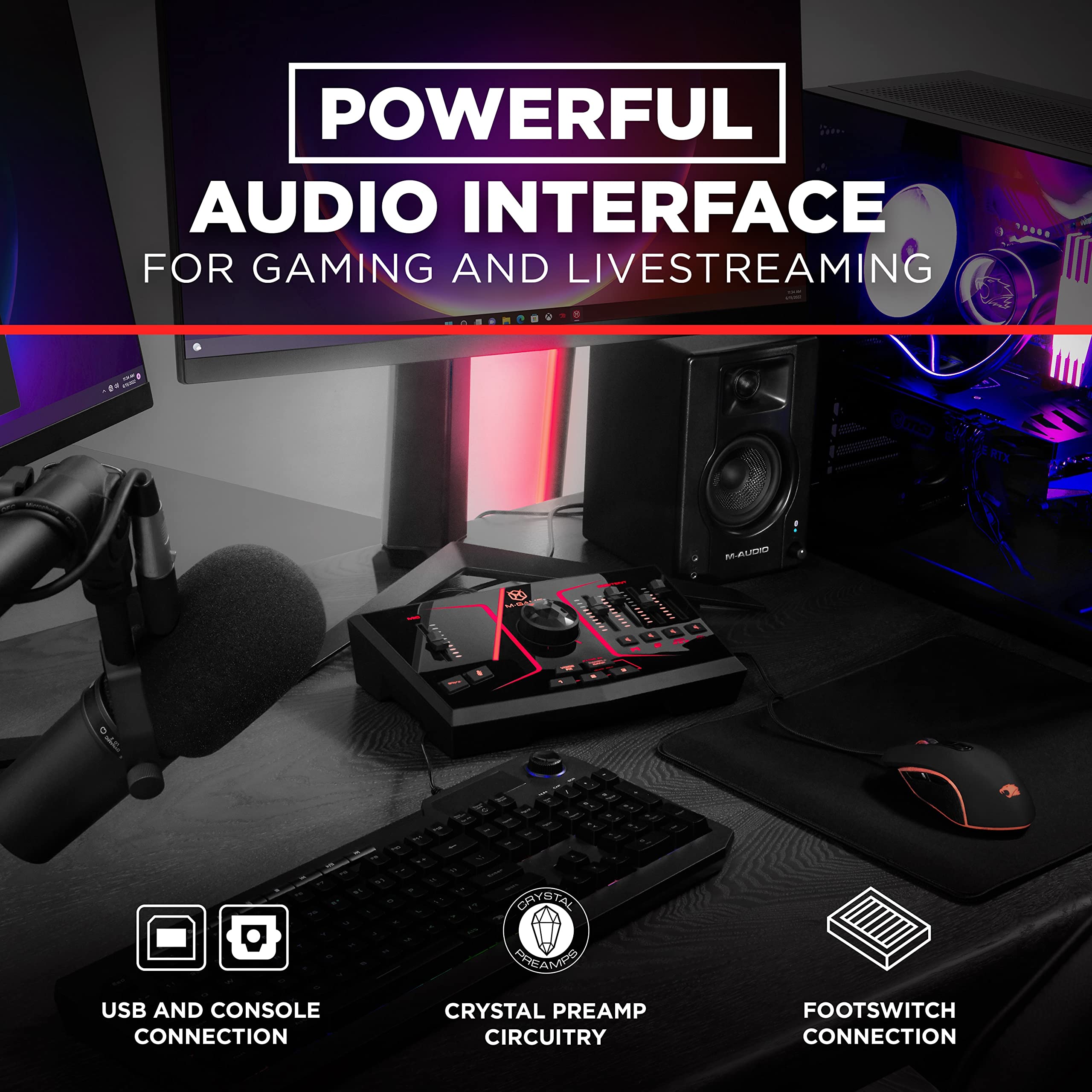 Solo USB Audio Interface Mixer for Streaming & Gaming - XLR Mic Input, Optical Input, Voice Effects, Sampler, LED Lights & Software - Perfect for Podcasting, Live Streaming & Music Production