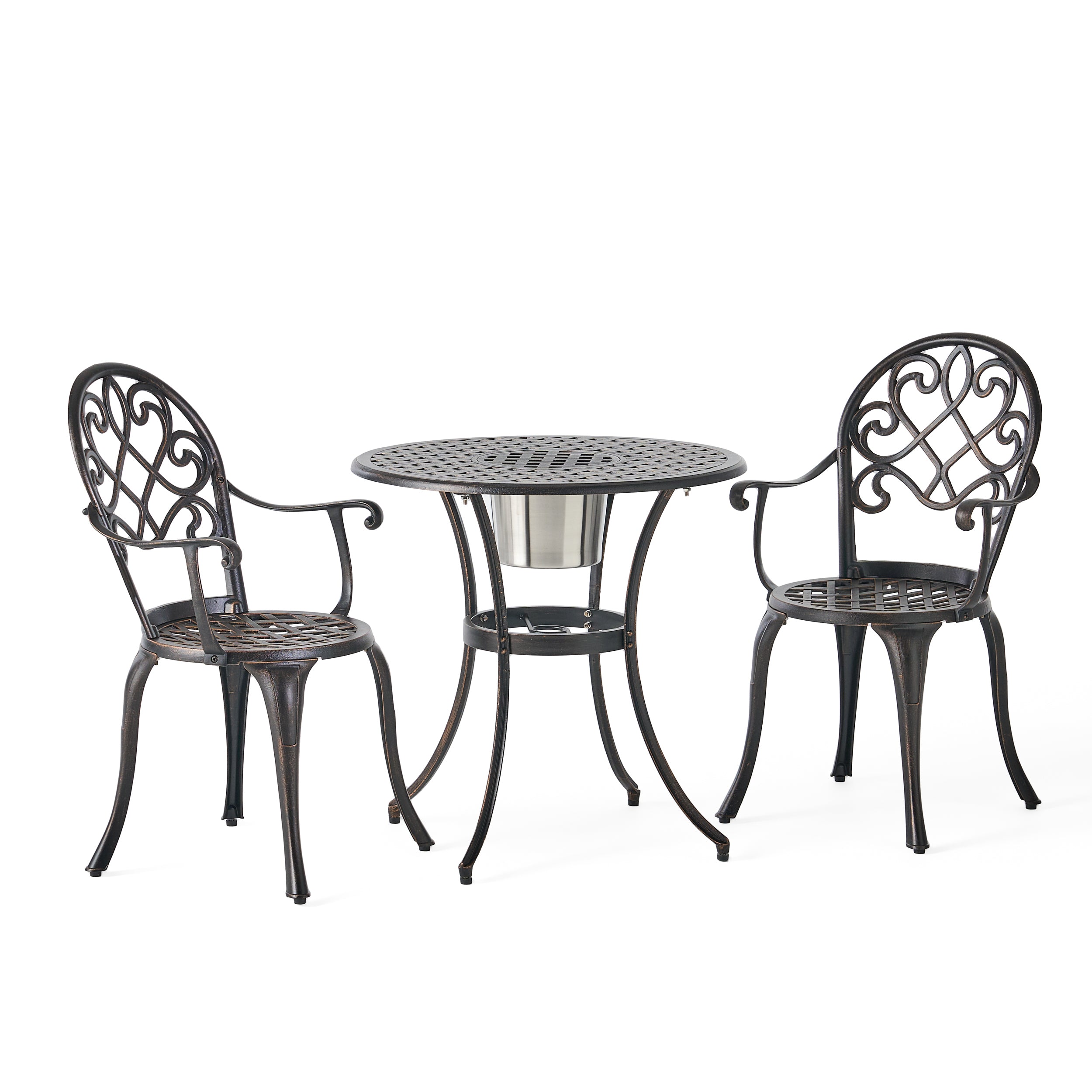 Camden 3-Piece Cast Aluminum Bistro Set with Ice Bucket - Outdoor Patio Dining & Entertaining