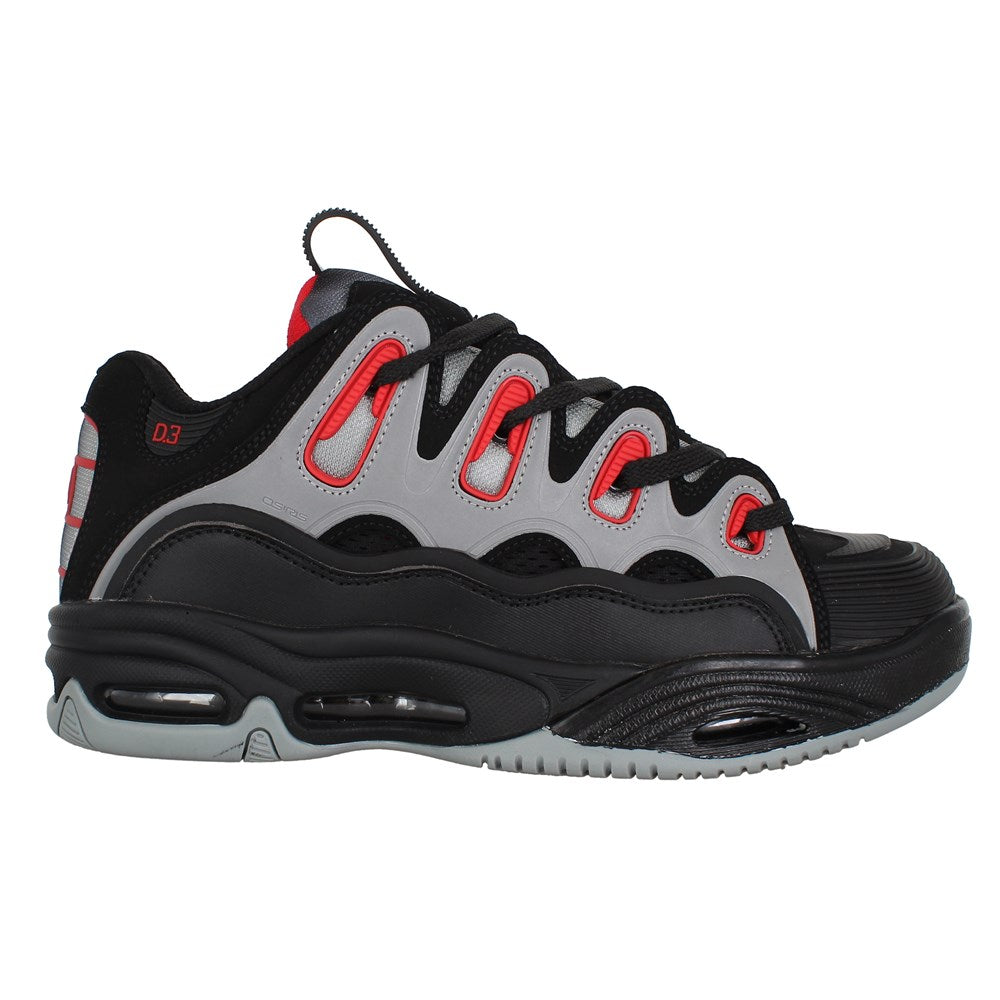 Osiris D3 2001 Skate Shoes - Black/Light Grey/Red for Men | Retro Sneakers for Skateboarding & Streetwear Fashion