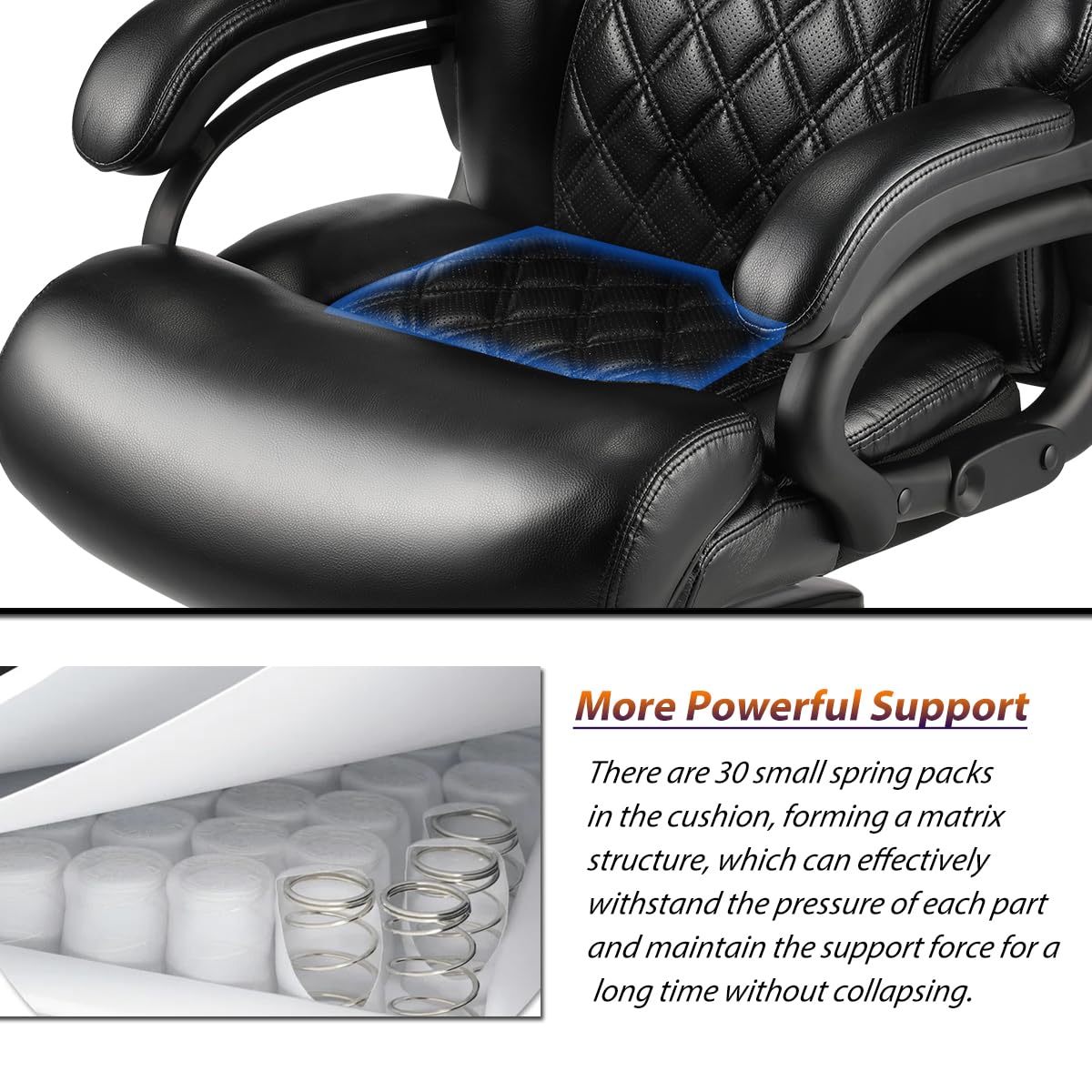 500lbs Heavy Duty Big and Tall Office Chair - Wide Spring Seat Executive Desk Chair with 360 Swivel & Heavy Duty Casters - Large Size Computer Chair for Home Office (Black) - Perfect for Plus-Size Professionals and Long Work Sessions