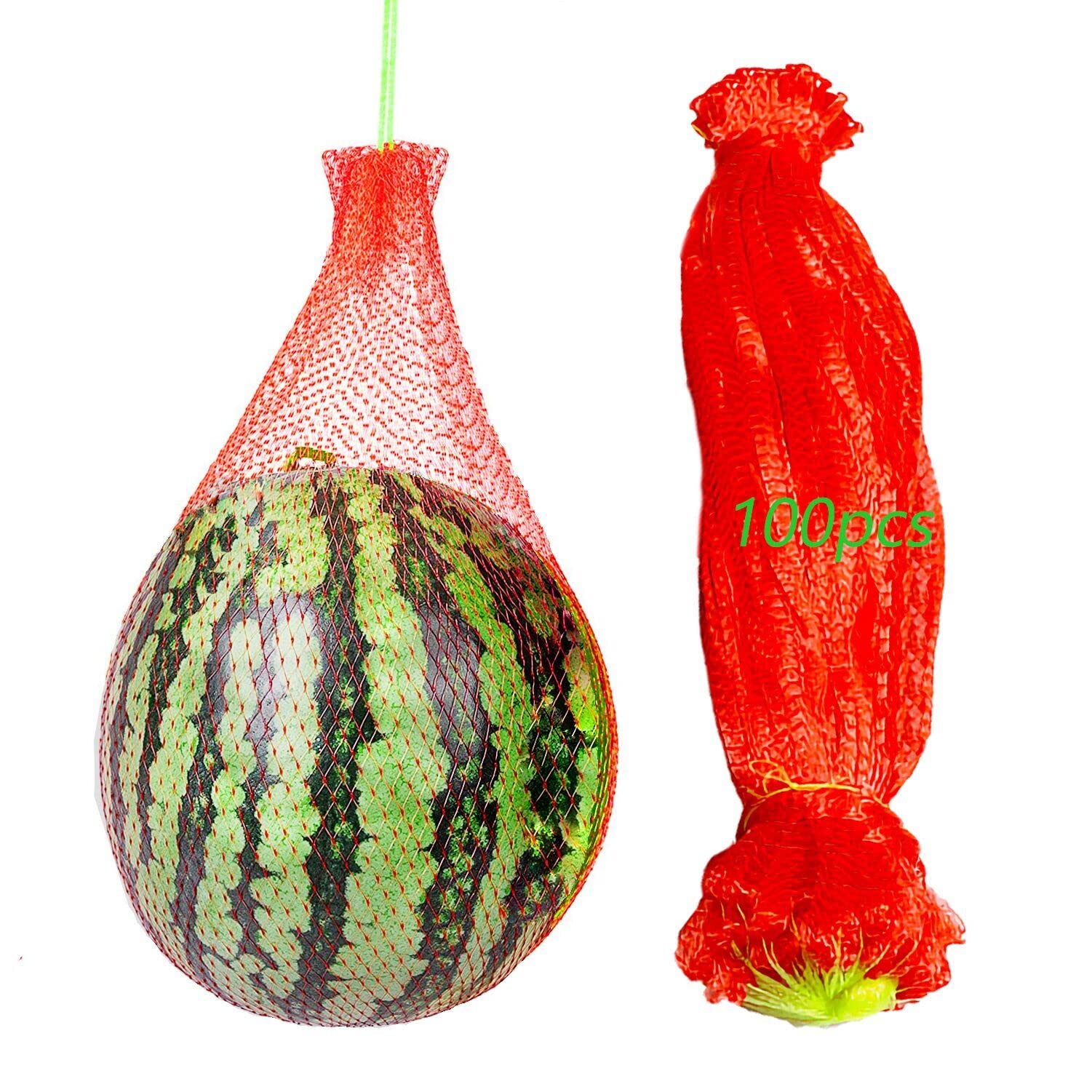 100 Pack Heavy Duty Melon Nets - 23.6 Inch Hanging Watermelon Support Bags with Drawstring for Watermelon, Honeydew, Cantaloupe & Cucumbers | Durable Fruit Protection for Garden, Farm & Backyard Harvesting