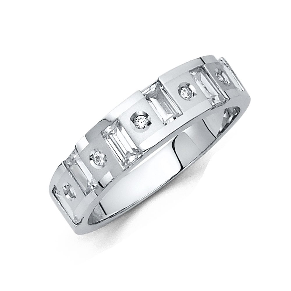 14K White Gold Round Cubic Zirconia Men's Wedding Band - Anniversary Ring for Him by Jewels By Lux | Perfect for Engagement, Proposal & Special Occasions