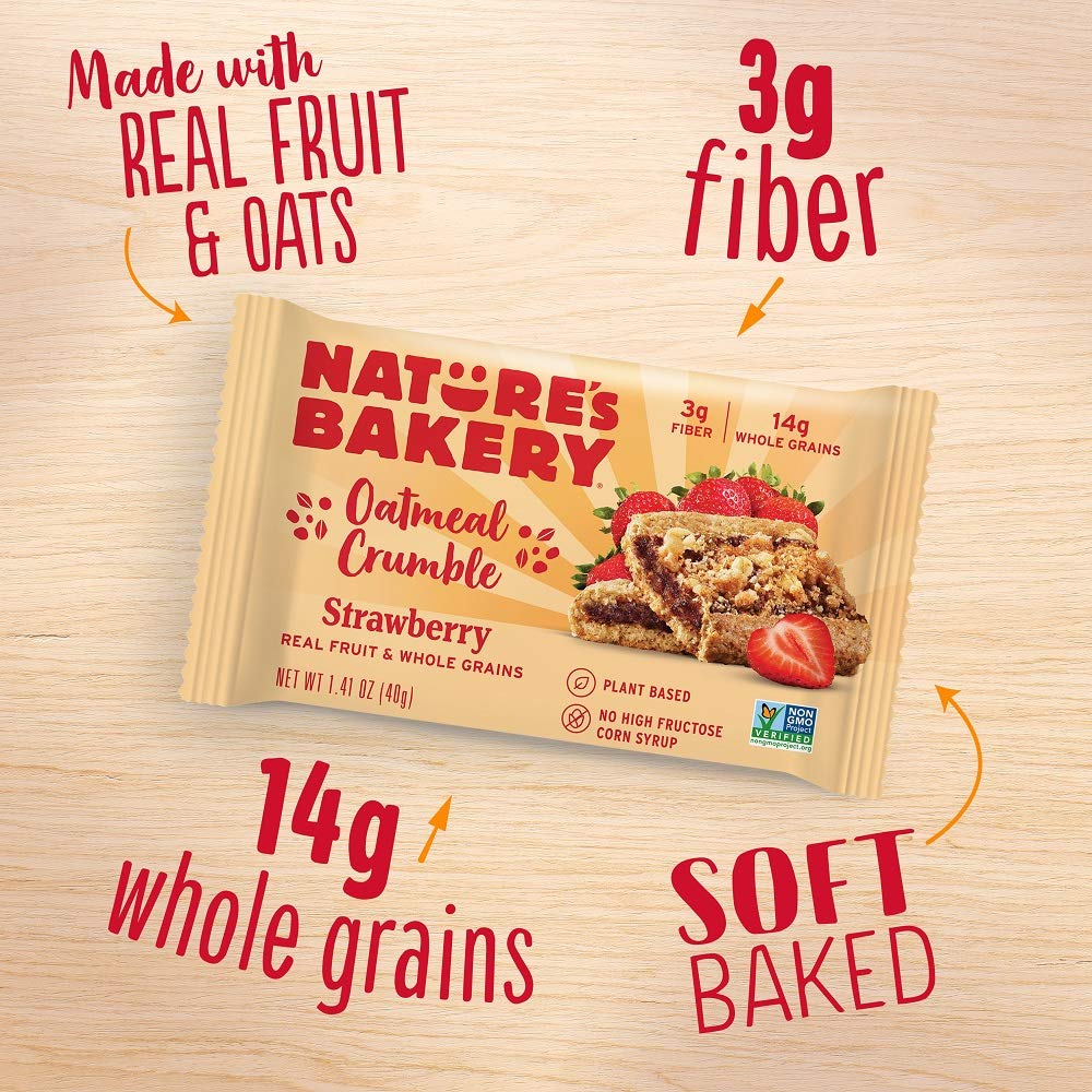 Nature's Bakery Vegan Strawberry Oatmeal Crumble Bars - 6 Pack (36 Bars Total) | Non-GMO, Healthy Snack for Breakfast, Hiking & On-the-Go Energy