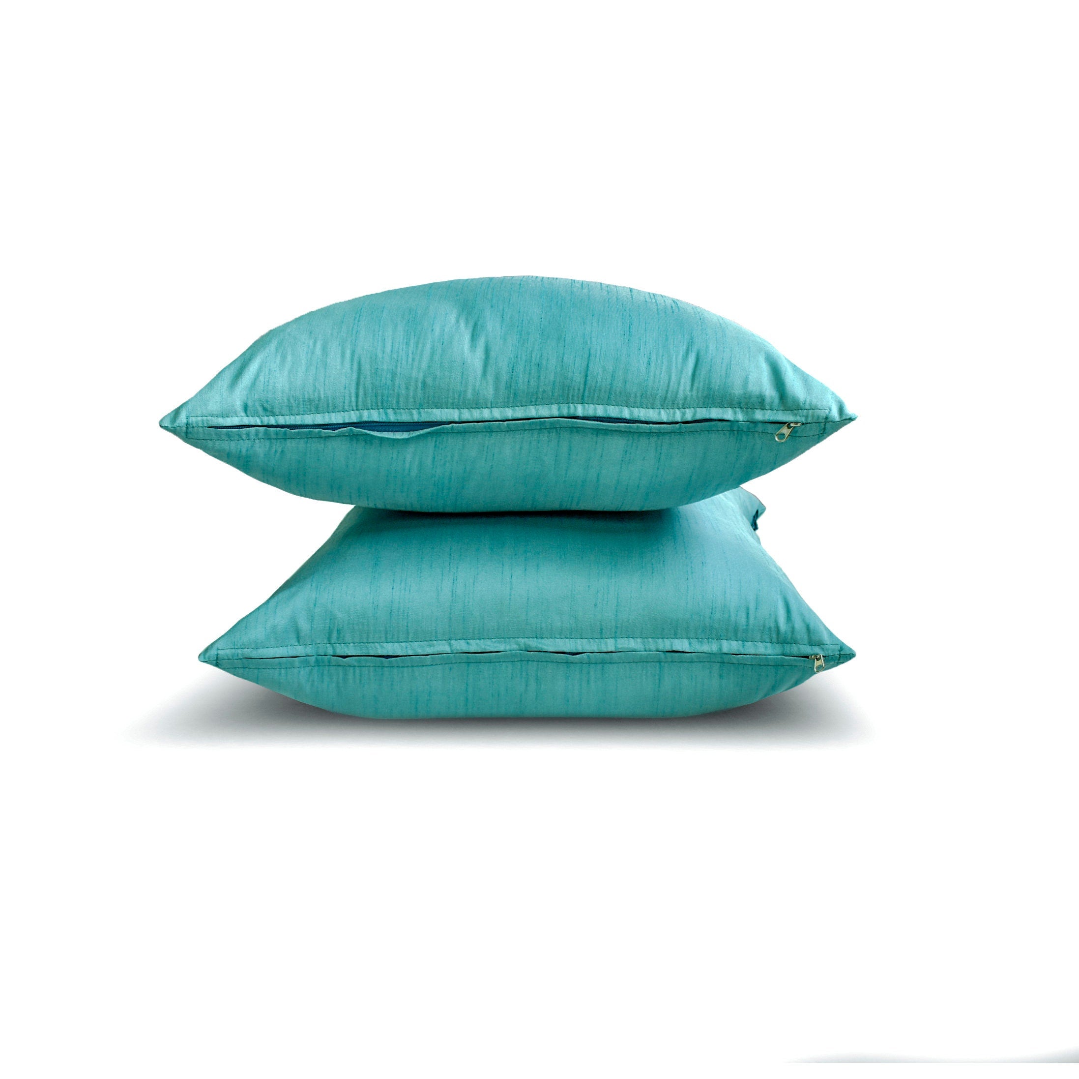 Luxury Aqua Blue Silk Throw Pillow Covers Set of 2 - Elegant Home Decor for Sofa, Bed & Living Room