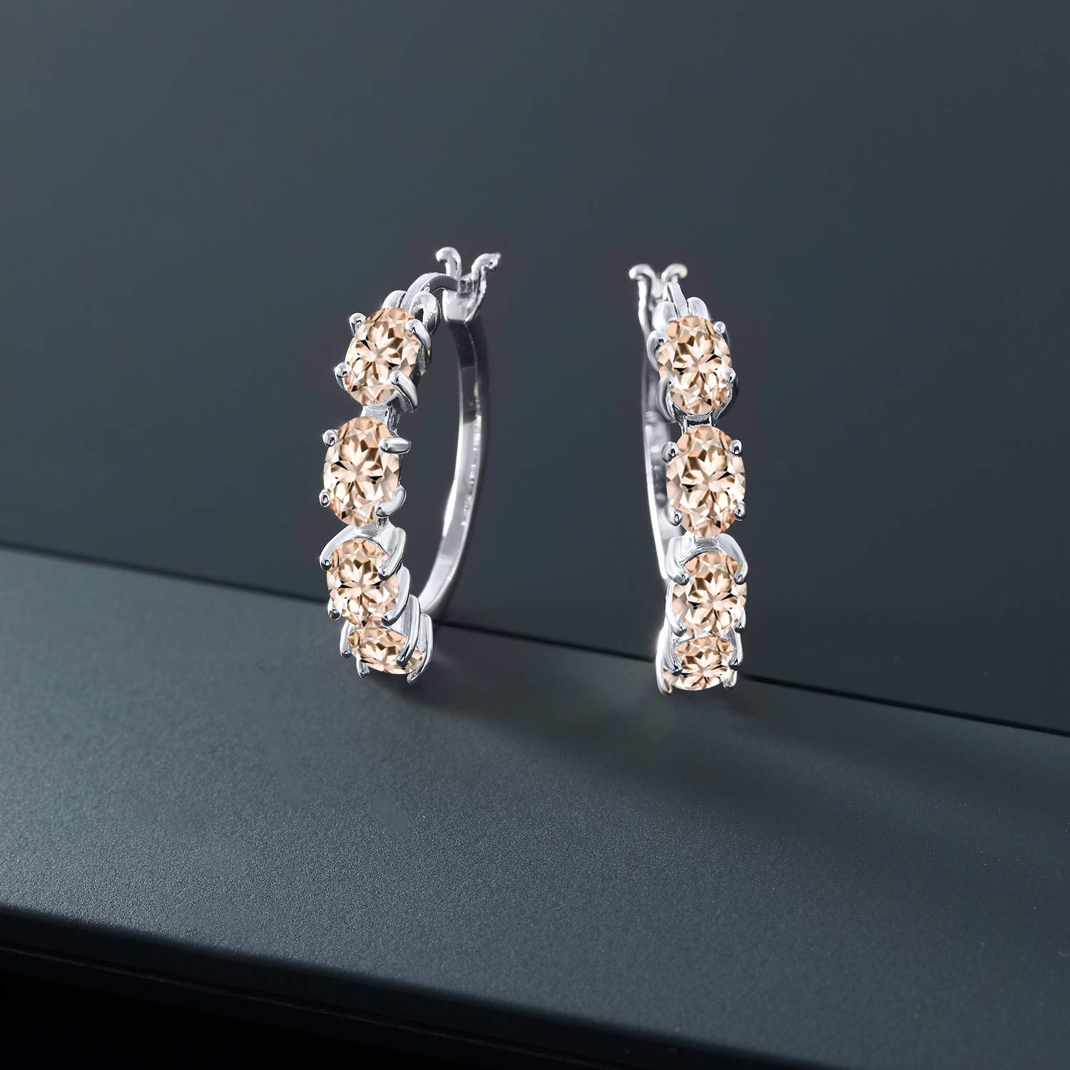 Gem Stone King 925 Sterling Silver Hoop Earrings for Women - 6x4mm Oval Birthstone Stud Earrings, 22mm (0.85 Inch) - Perfect Jewelry Gift for Mom, Wife, Her | Elegant for Daily Wear, Parties & Special Occasions