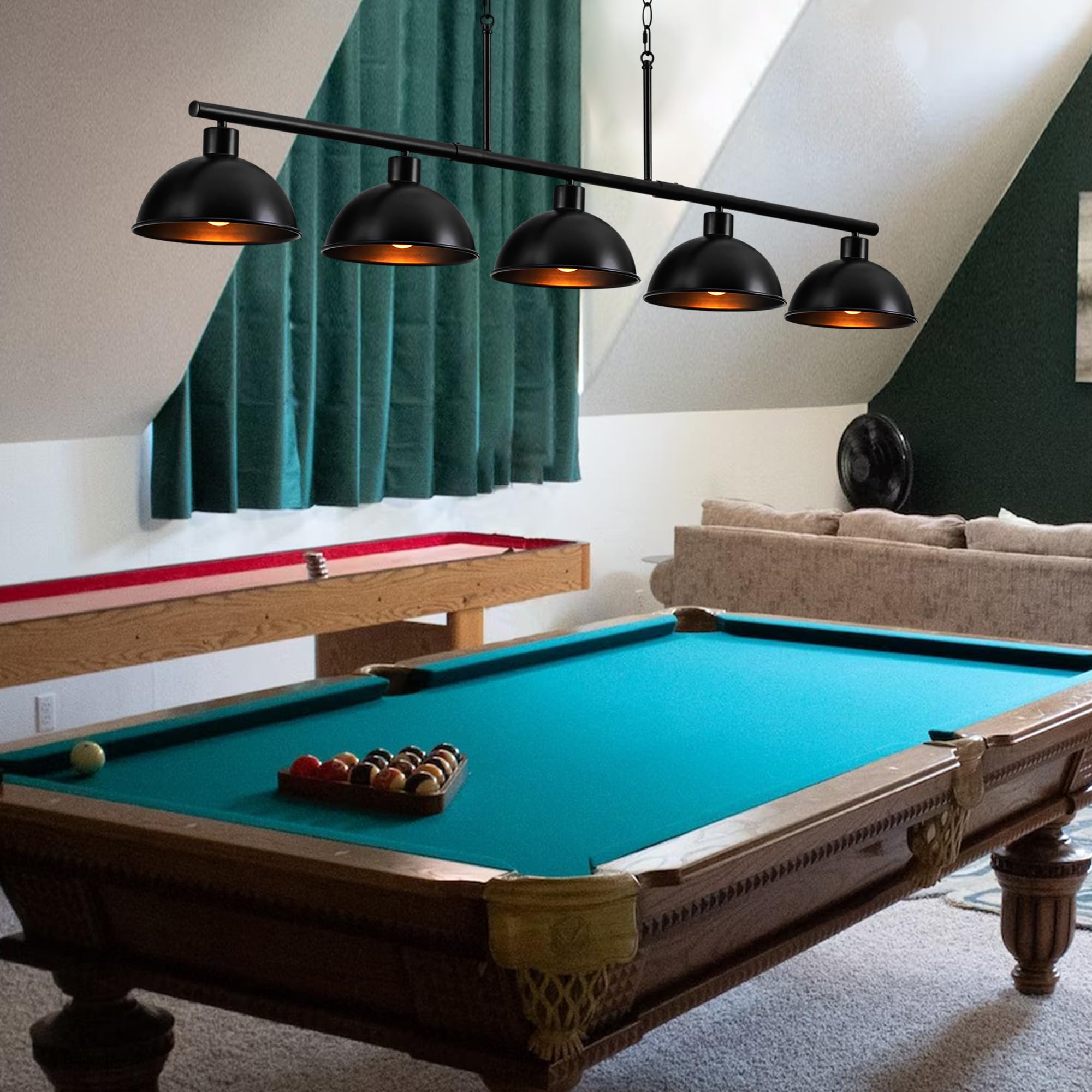 Premium Billiard Table Light Fixture - Adjustable Hanging Pool Table Lamp for Game Rooms & Bars - Dimmable LED Chandelier for Dining Room, Kitchen Island & Farmhouse Decor - Perfect Lighting for Nighttime Games & Entertainment Gatherings
