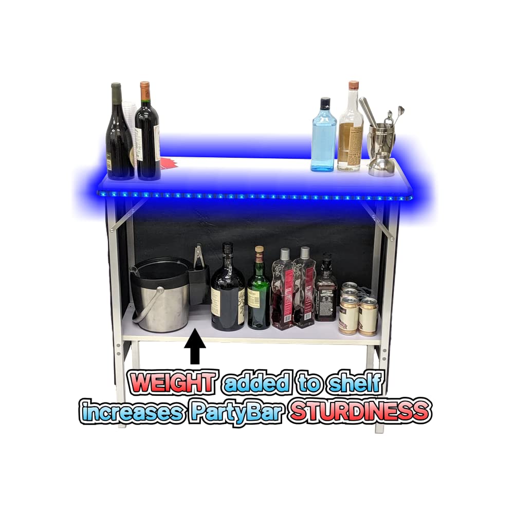 Portable Folding Party Bar with LED Lights - Black & Hawaiian Skirts, Storage Shelf & Carrying Case - Perfect for Outdoor Events, Tailgating, and Backyard Parties